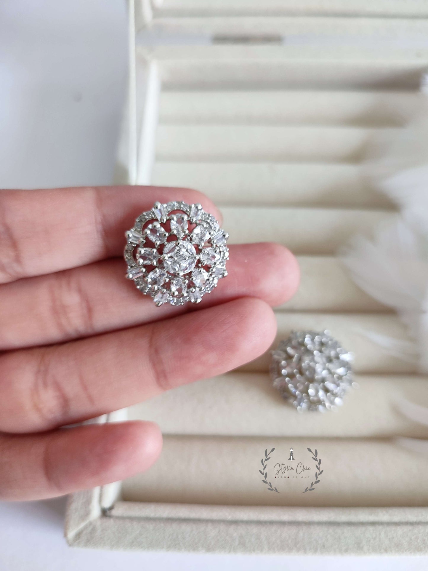 American Diamond Round Stud Earrings | Partywear Earrings | Bridal Earrings