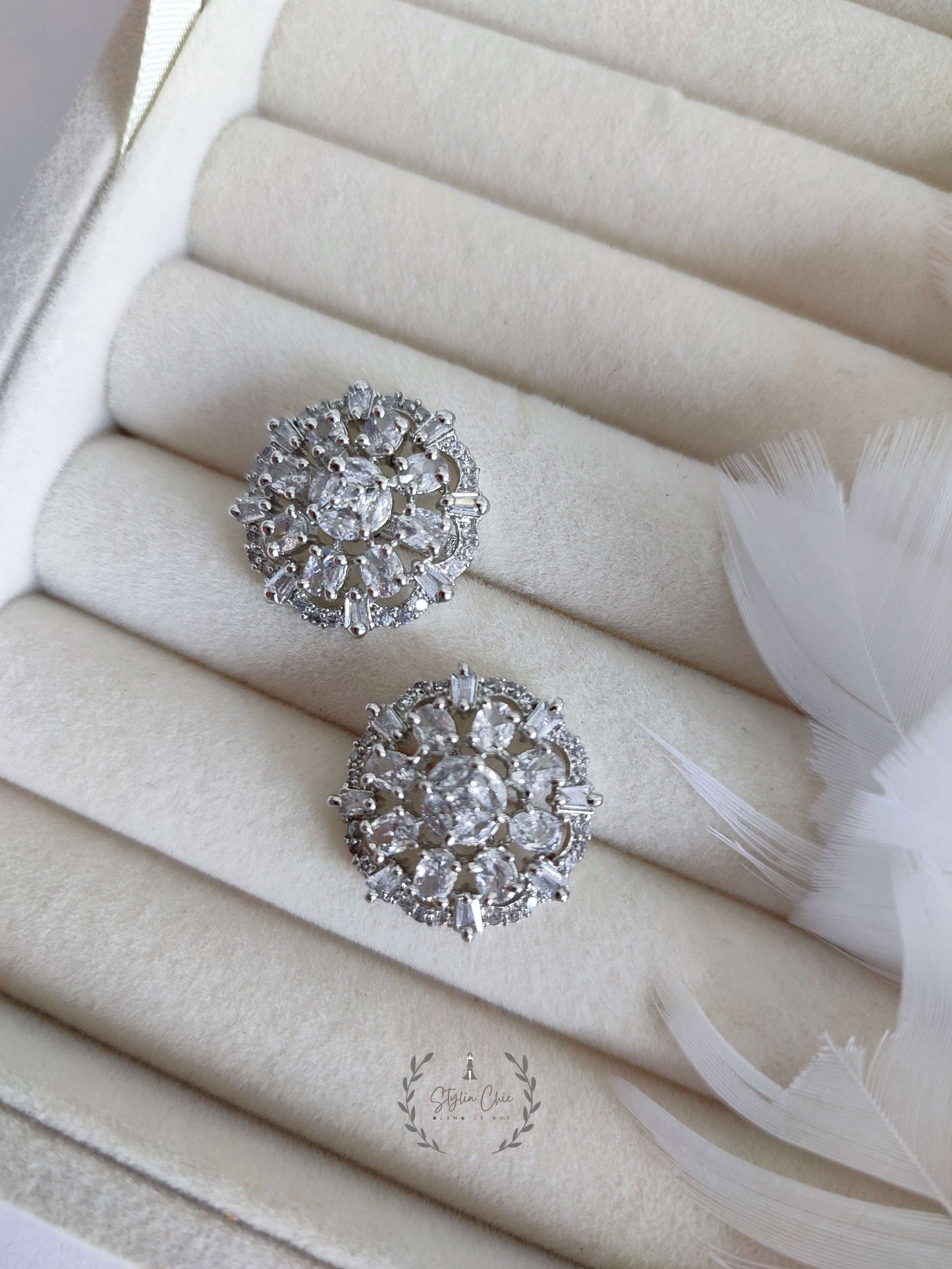 American Diamond Round Stud Earrings | Partywear Earrings | Bridal Earrings