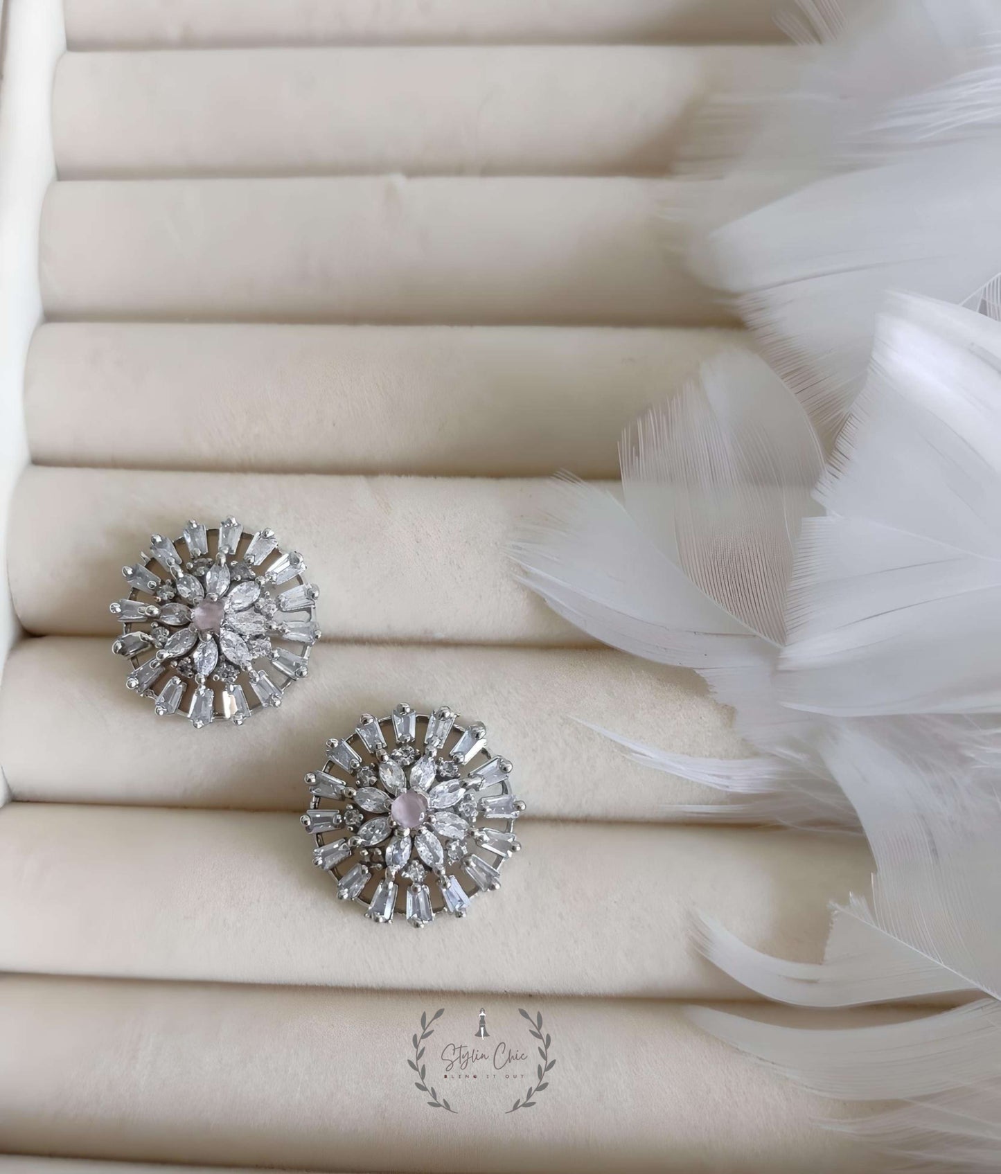 American Diamond Round Partyware Stud Earrings | Bridal Earrings