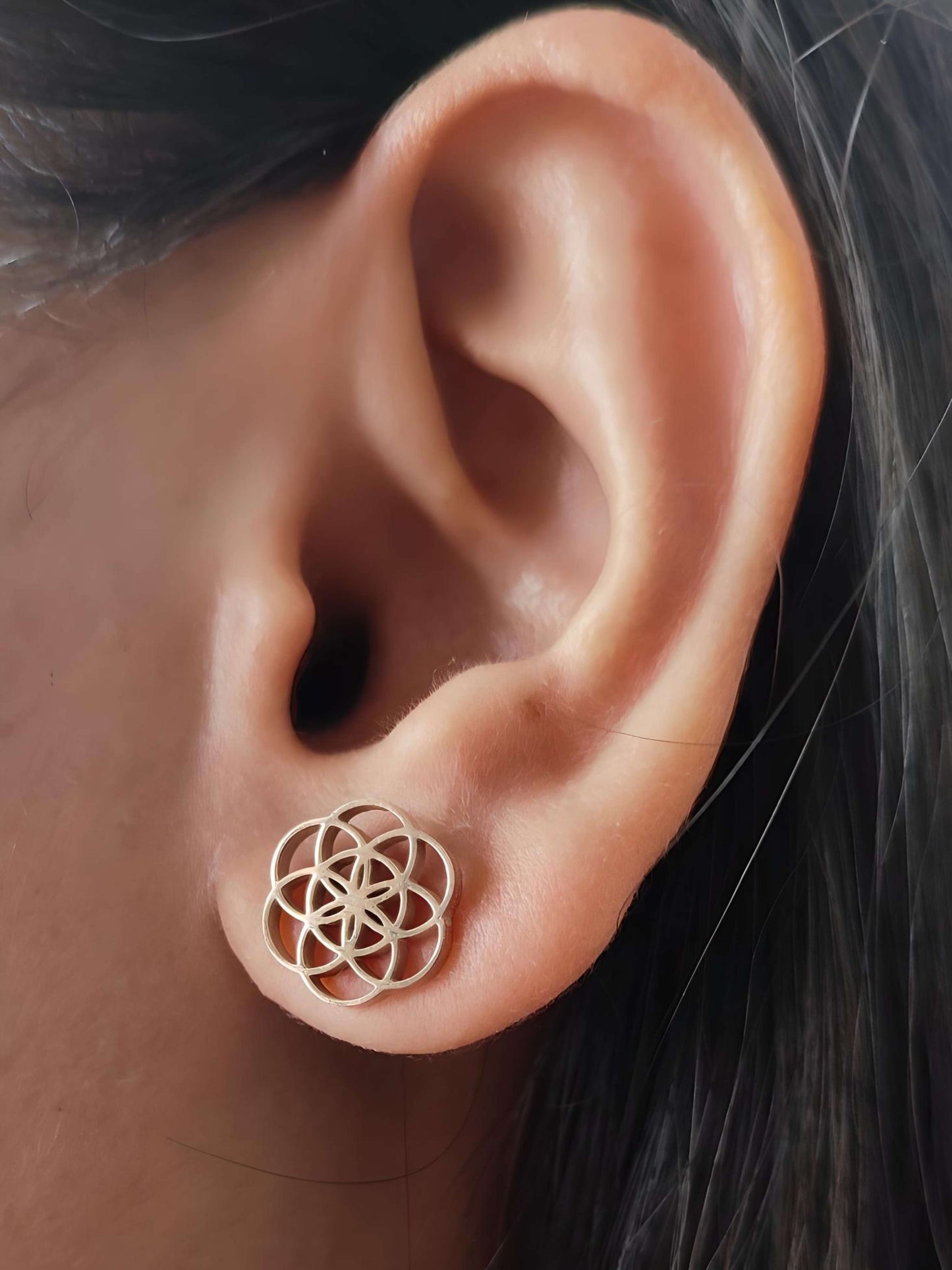 Anti Tarnish Titanium Steel Mandala Flower Stud Earrings for Women, Minimalist studs