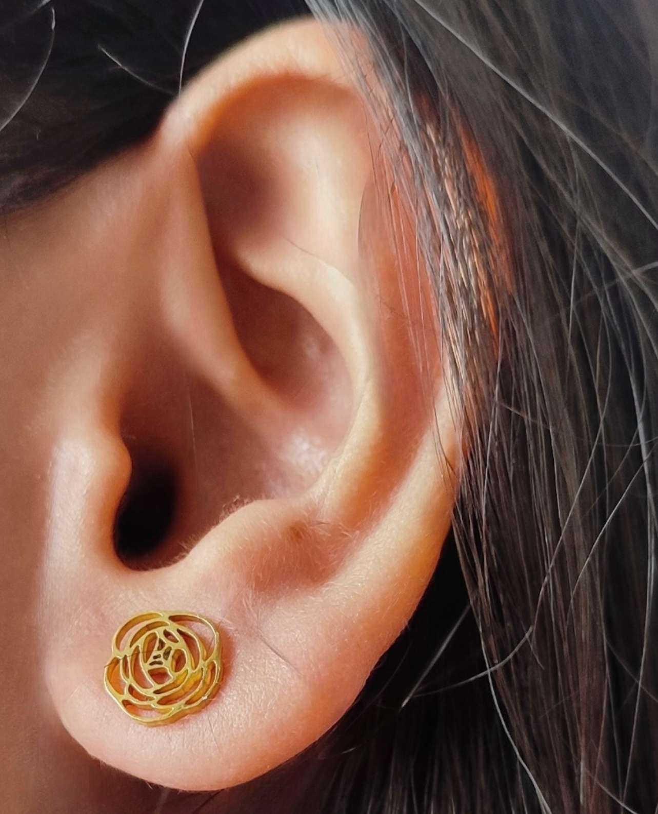 Anti-Tarnish Titanium Steel Rose Shape Golden Stud Earrings | Gift For Her |