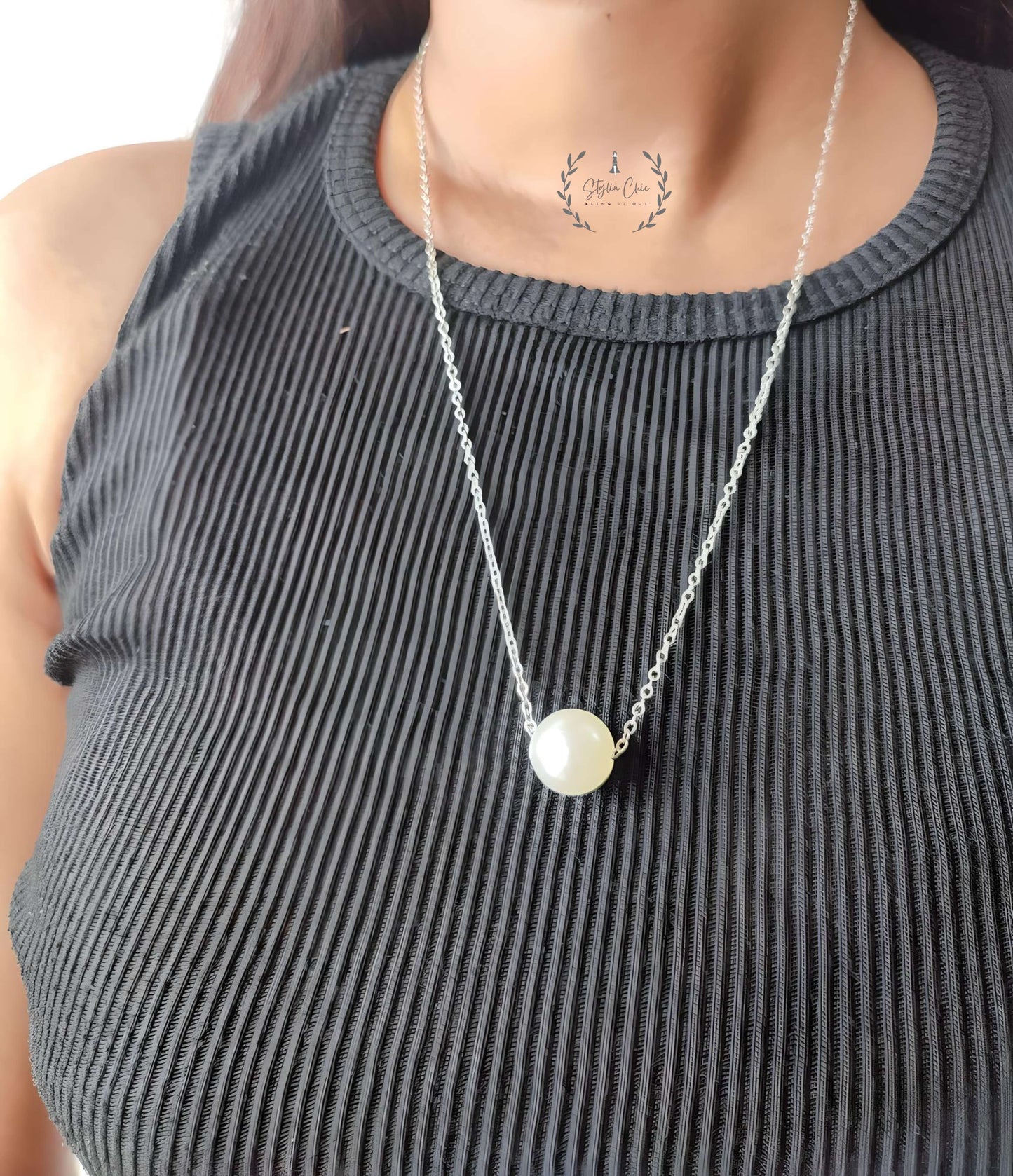Simple Style Geometric Titanium Steel Plating Artificial Pearls Necklace