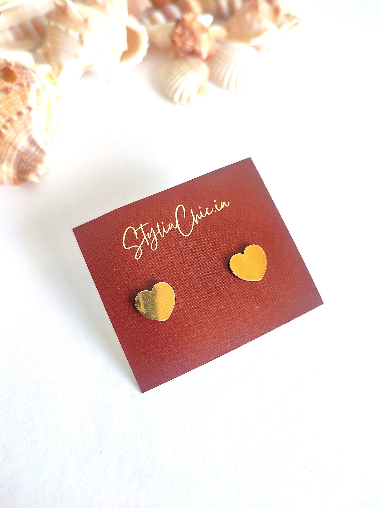 Anti-Tarnish Titanium Steel Heart Shape Earrings | Heart Shape Golden Tops
