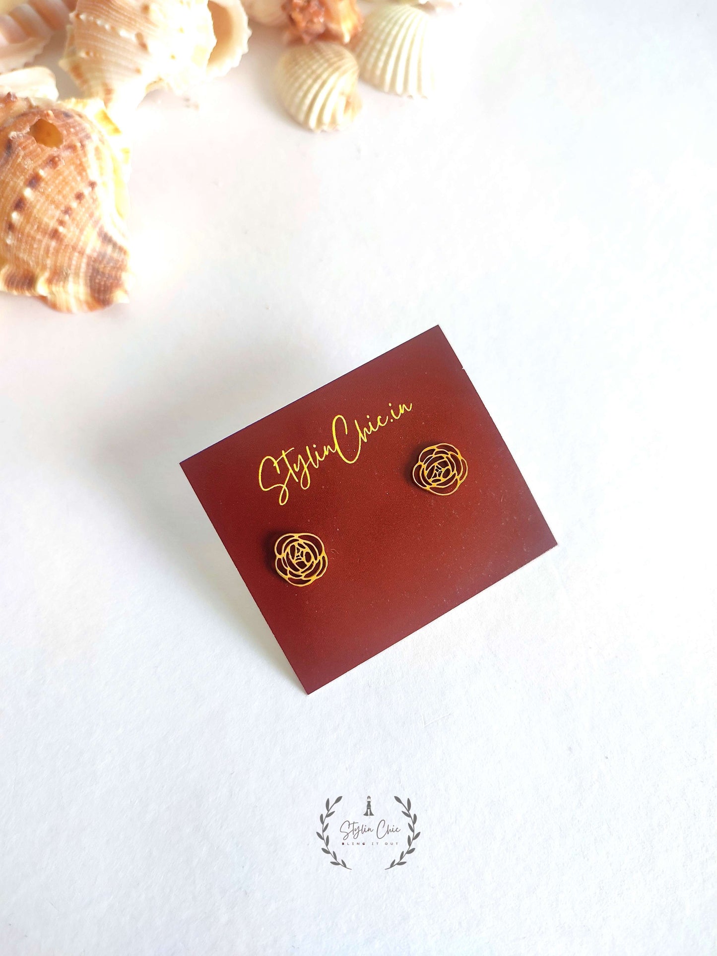 Anti-Tarnish Titanium Steel Rose Shape Golden Stud Earrings | Gift For Her |