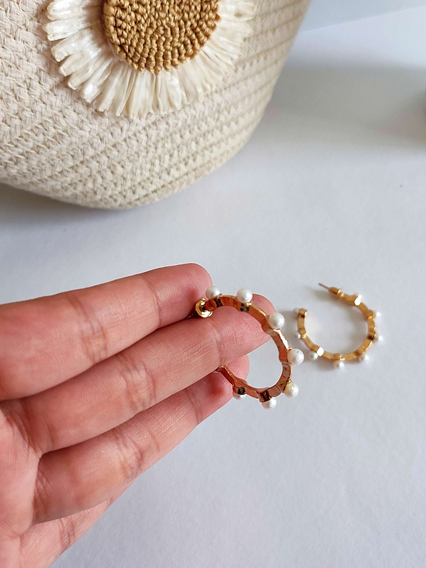 Golden Hoops with Pearl Big Size | Soft Girl Jewellery | Golden Earrings