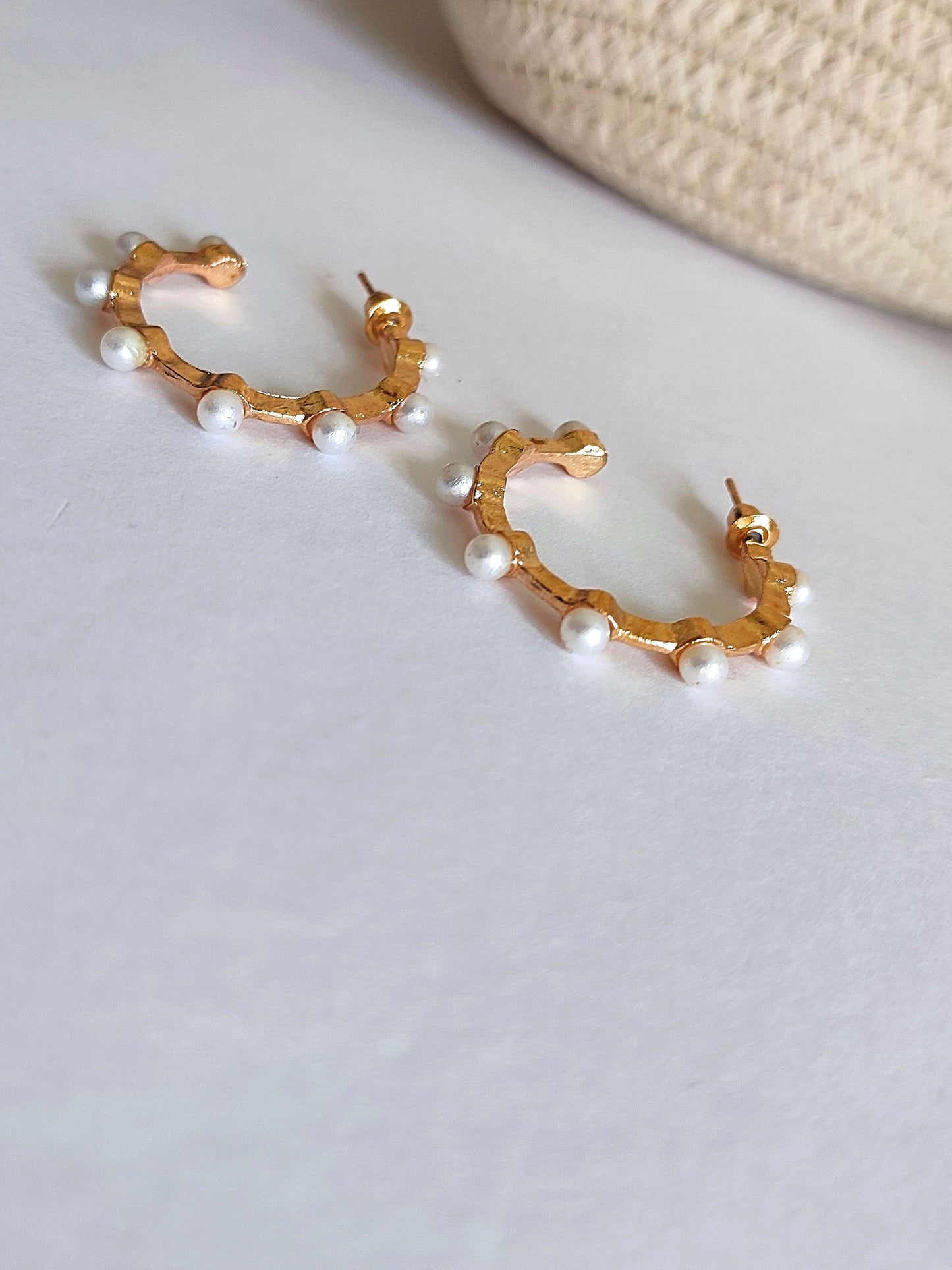 Golden Hoops with Pearl Big Size | Soft Girl Jewellery | Golden Earrings