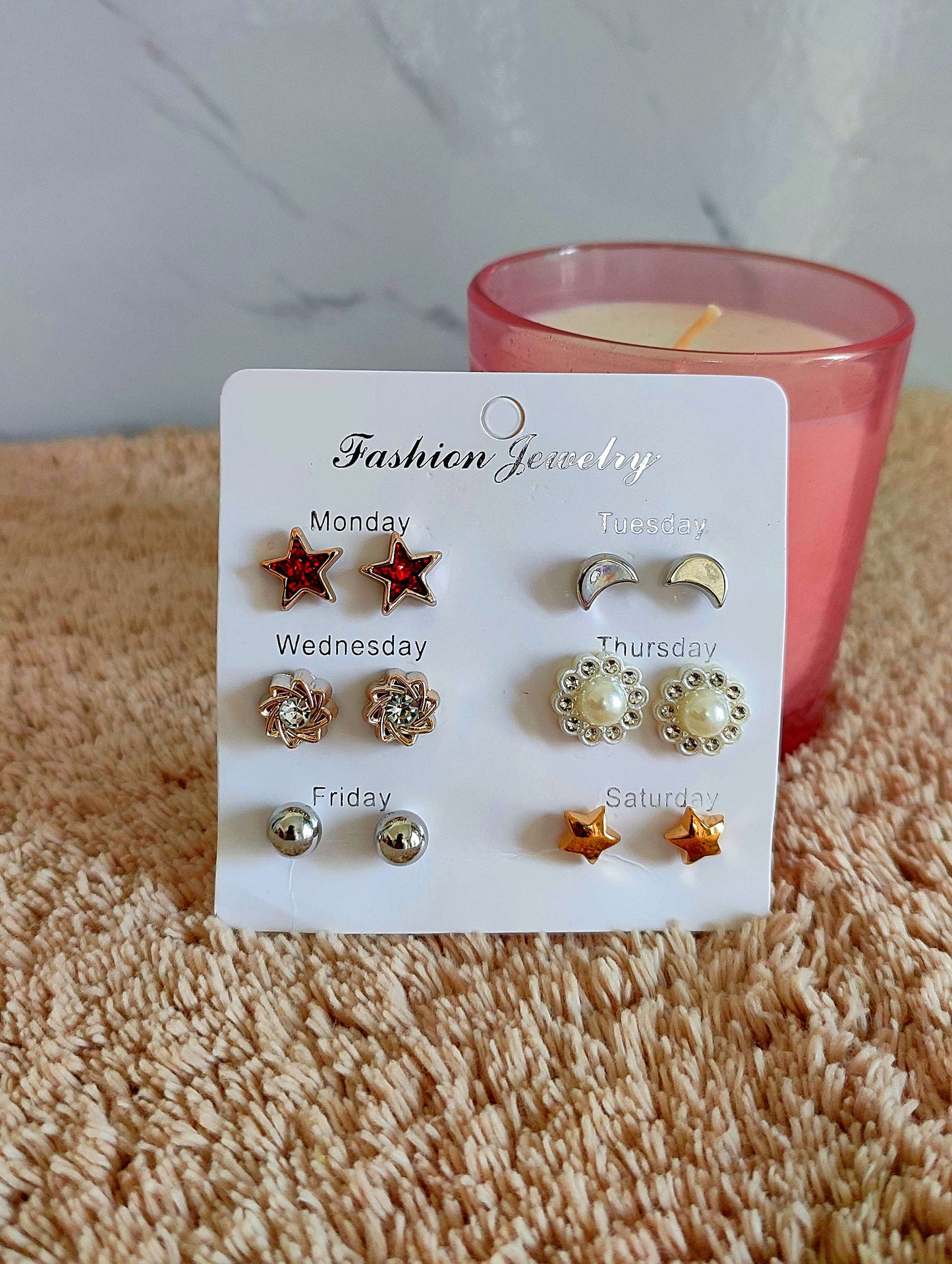 Weekly 7 Stud Women's Earrings Set | Everyday Earrings | Moon & Star Earrings | Gift For Her | Office Wear Earring Set