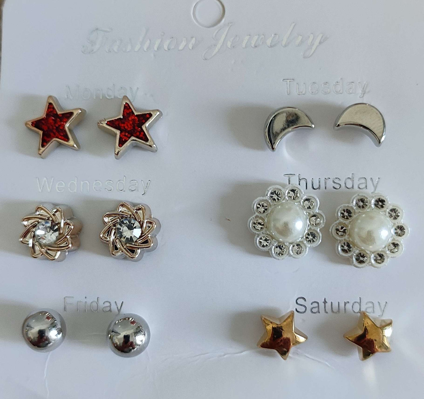Weekly 7 Stud Women's Earrings Set | Everyday Earrings | Moon & Star Earrings | Gift For Her | Office Wear Earring Set