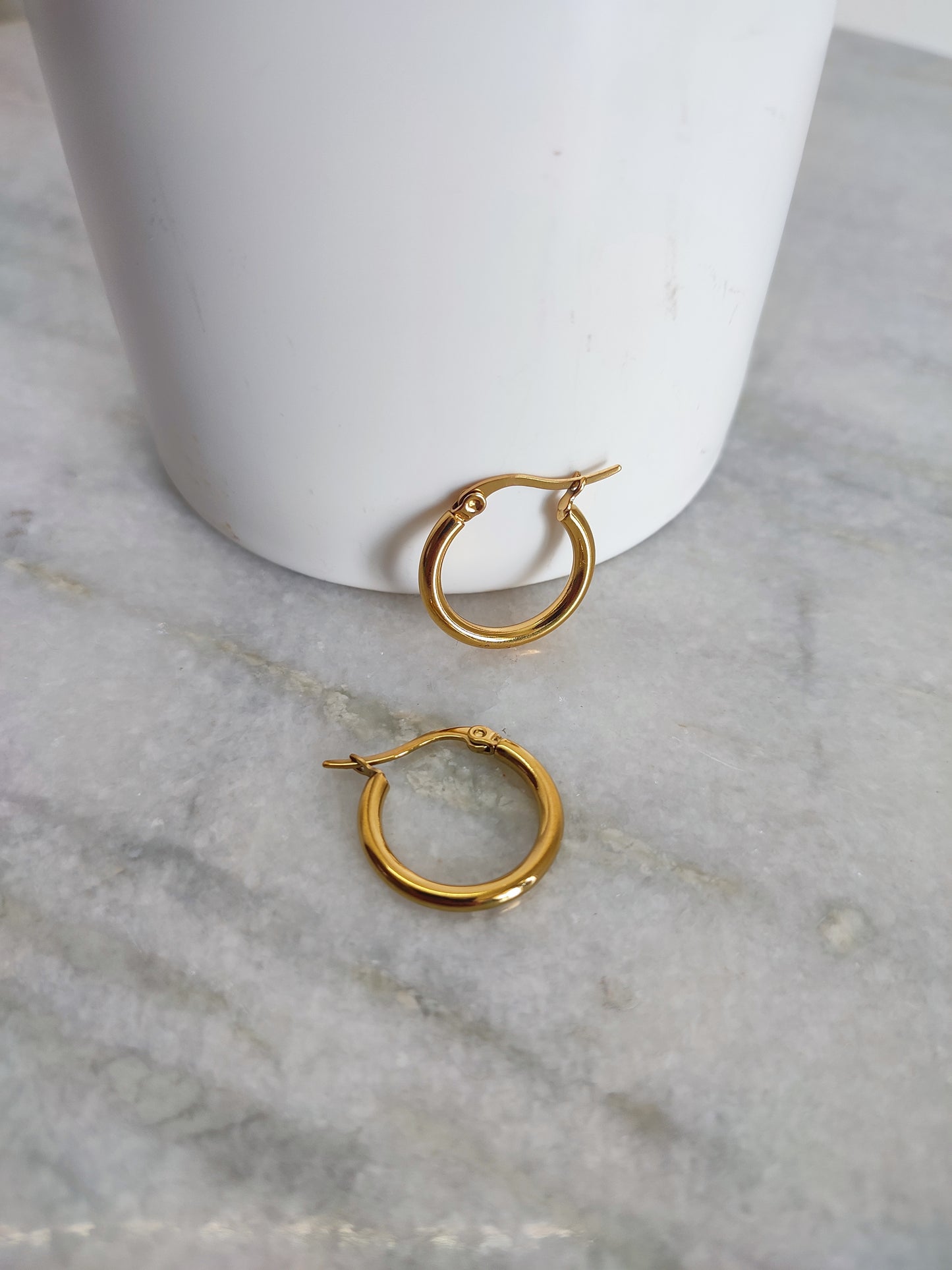 Anti-tarnish Titanium Steel Round Golden Hoop Earrings | Work Wear Earrings