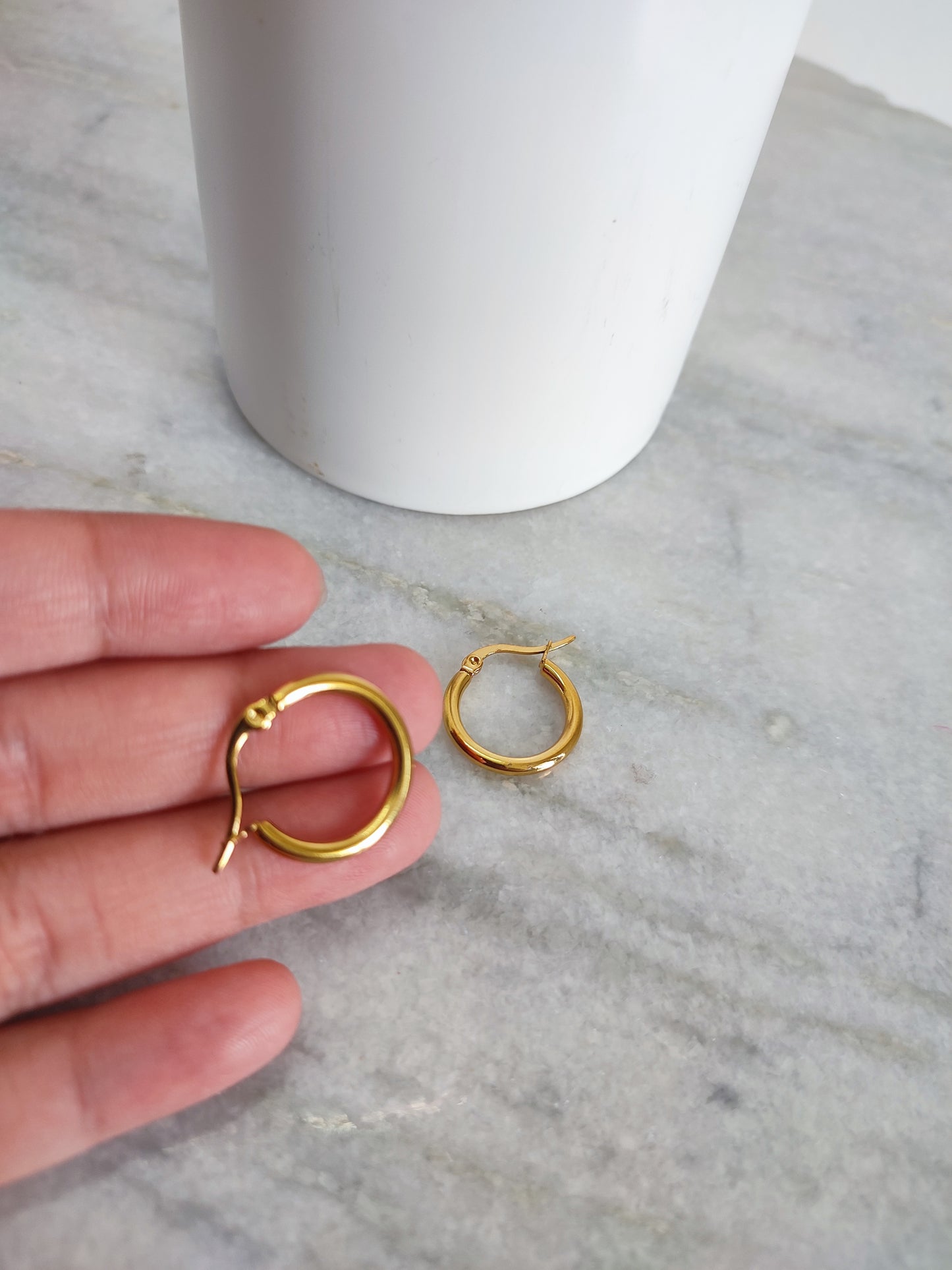 Anti-tarnish Titanium Steel Round Golden Hoop Earrings | Work Wear Earrings
