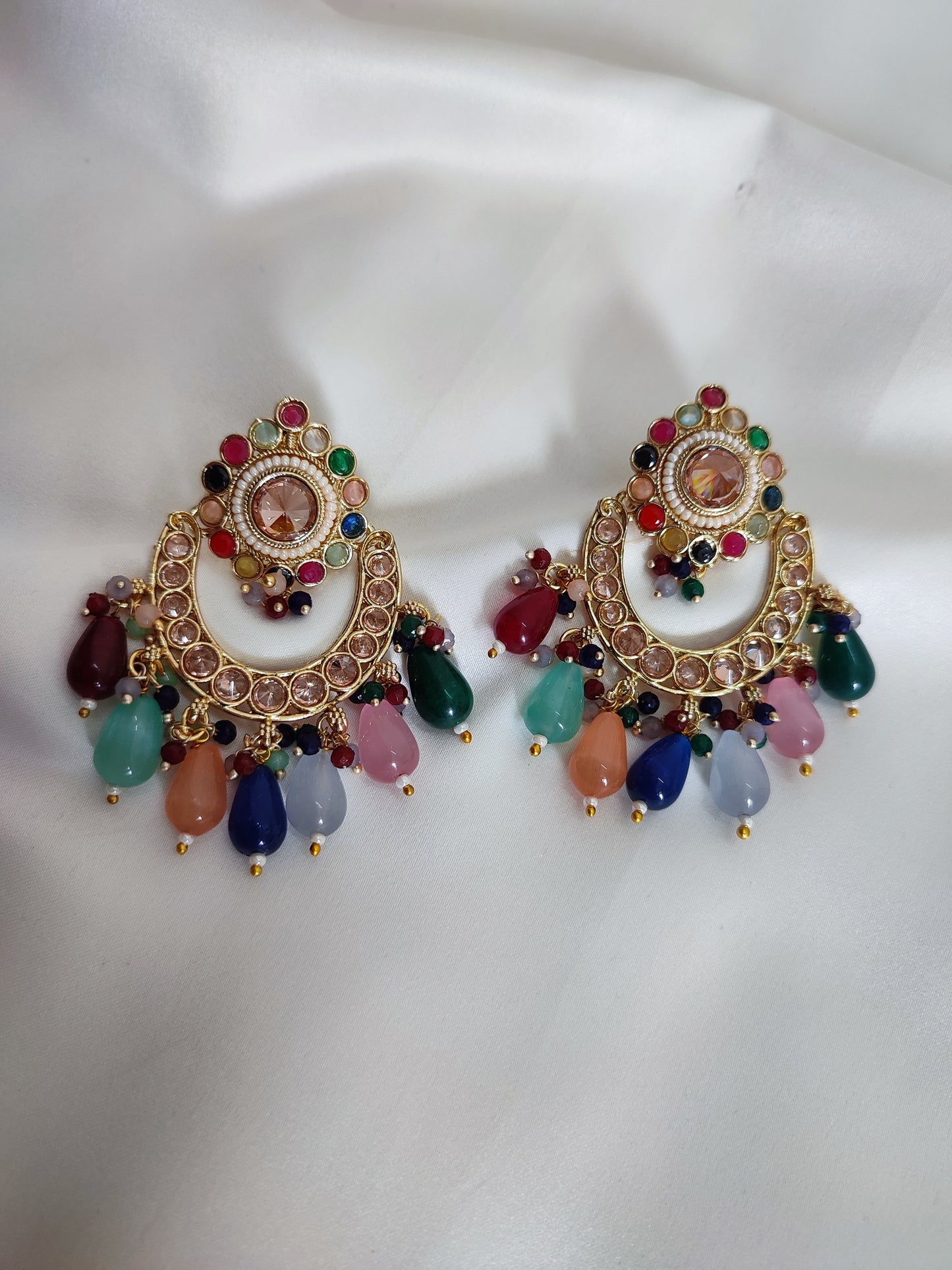 Multicolour Traditional Kundan ChandBali | Wedding Jewellery | Bridal Jewellery | Festive Wear Jewellery