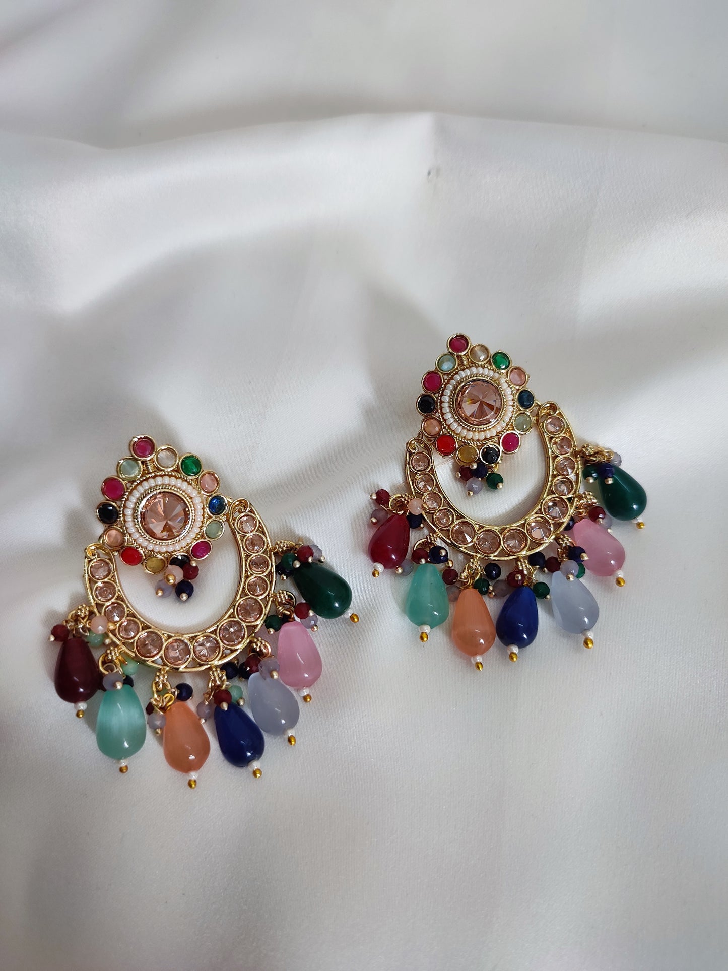 Multicolour Traditional Kundan ChandBali | Wedding Jewellery | Bridal Jewellery | Festive Wear Jewellery