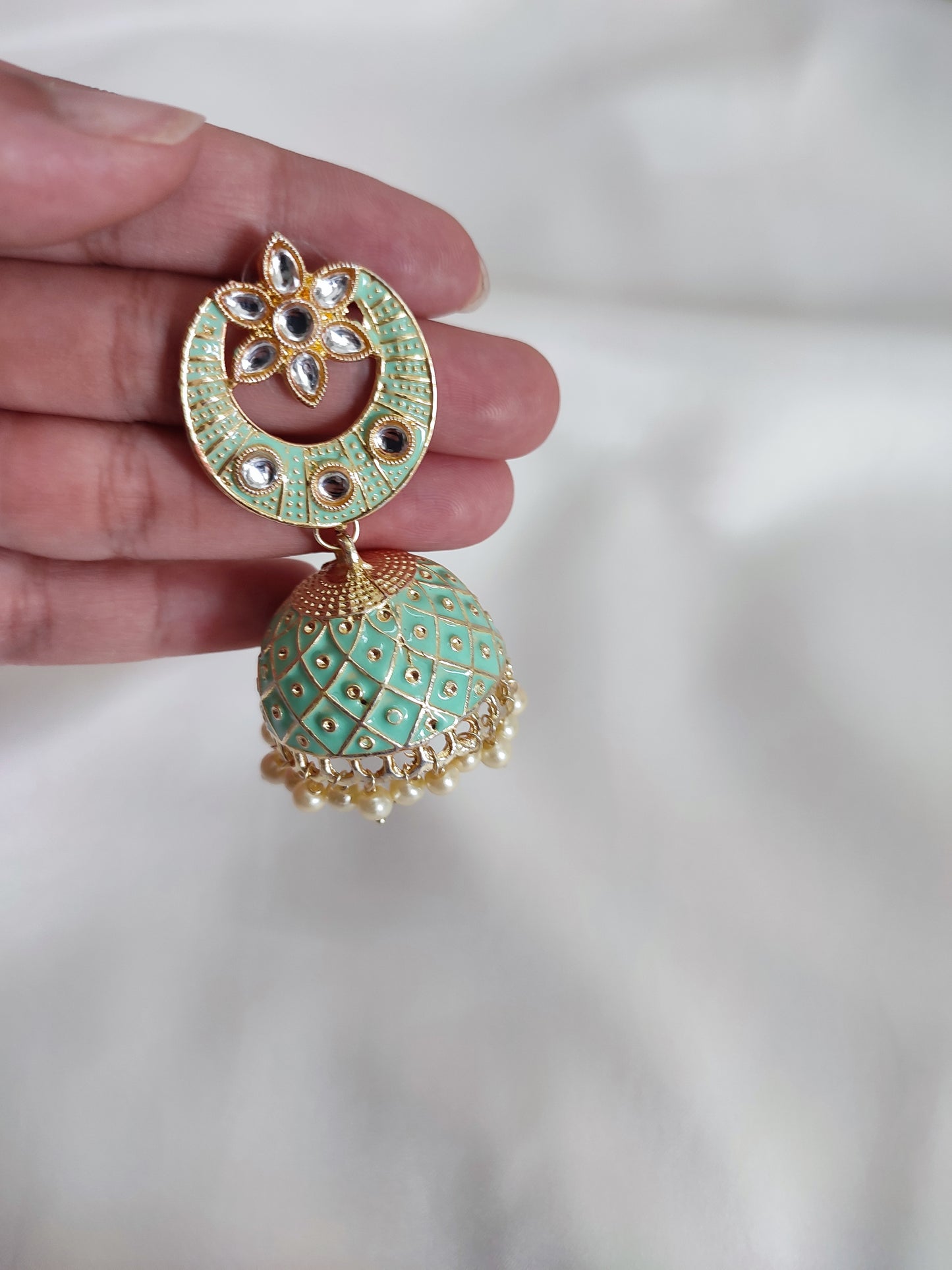 Mint Green Green Meenakari Jhumka | Sea Green Meenakari Jhumka