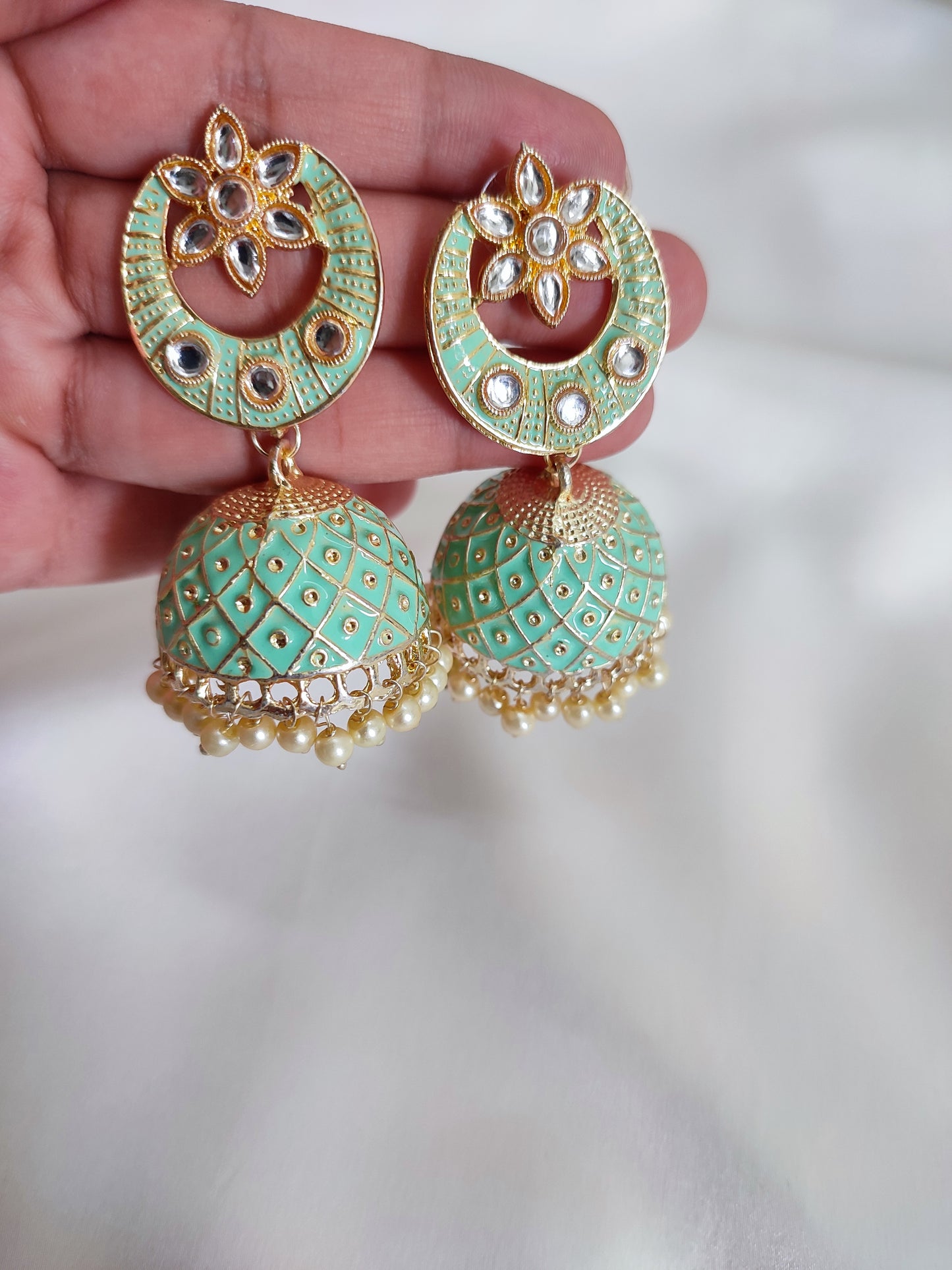 Mint Green Green Meenakari Jhumka | Sea Green Meenakari Jhumka