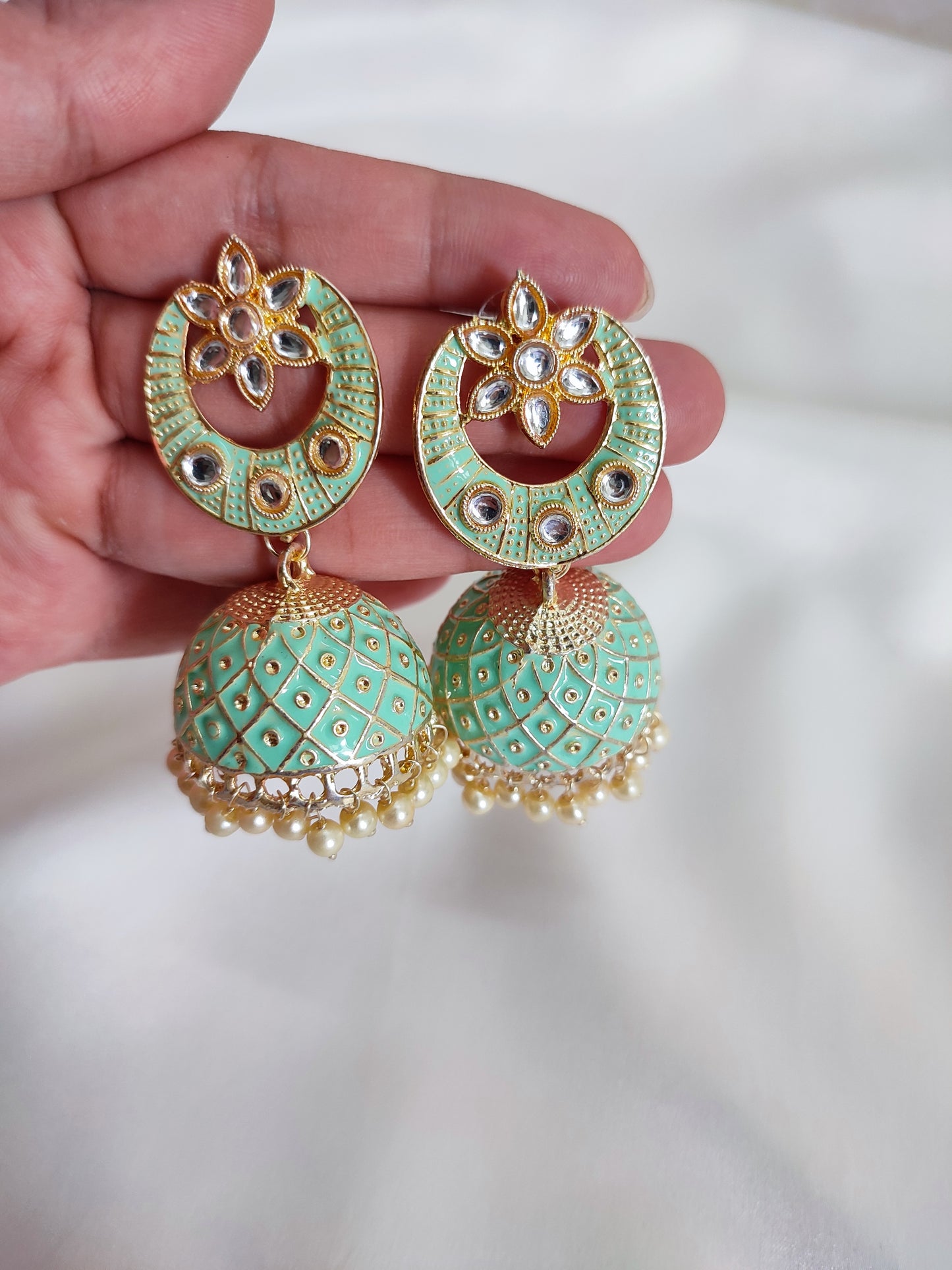 Mint Green Green Meenakari Jhumka | Sea Green Meenakari Jhumka