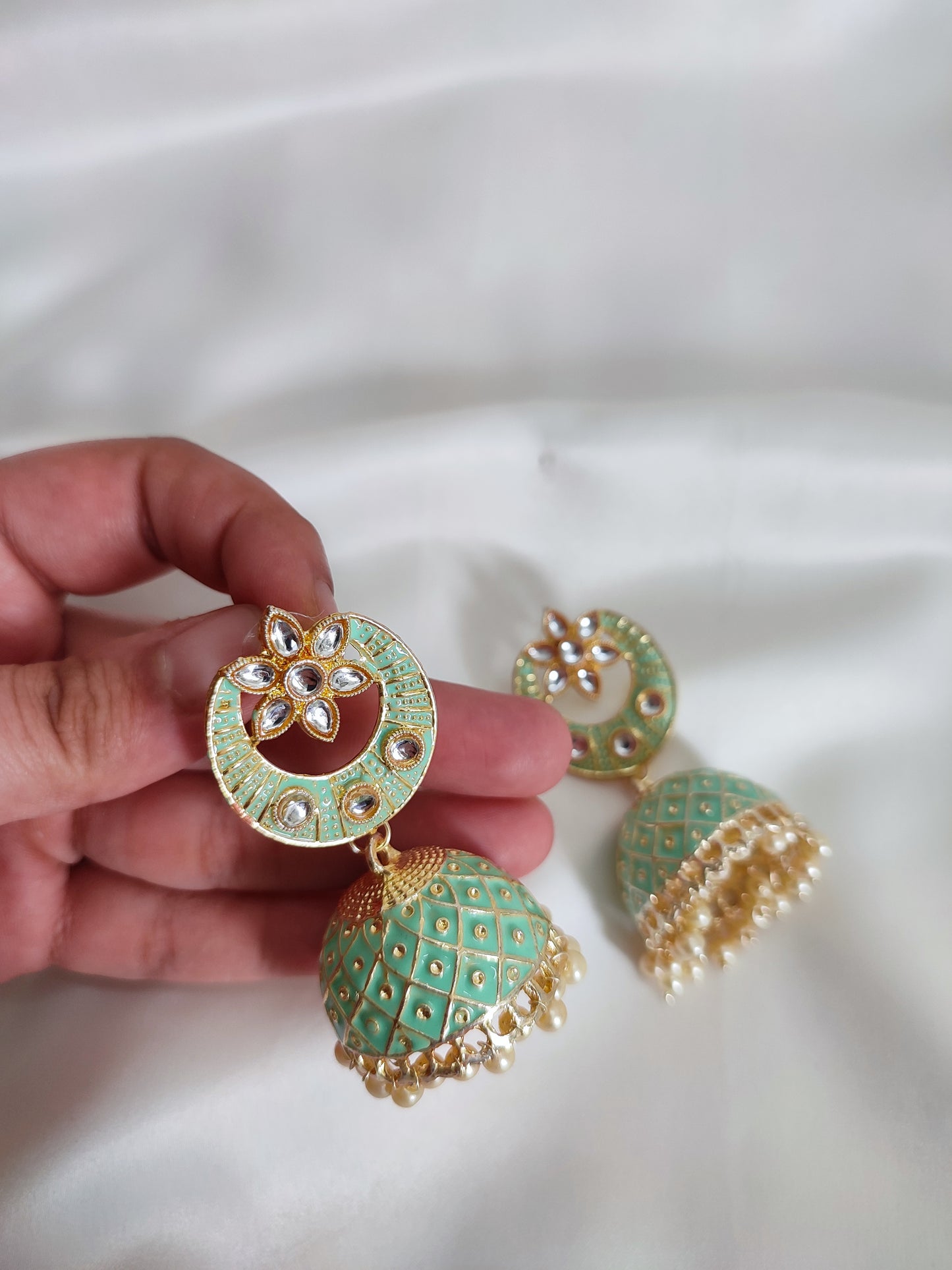 Mint Green Green Meenakari Jhumka | Sea Green Meenakari Jhumka