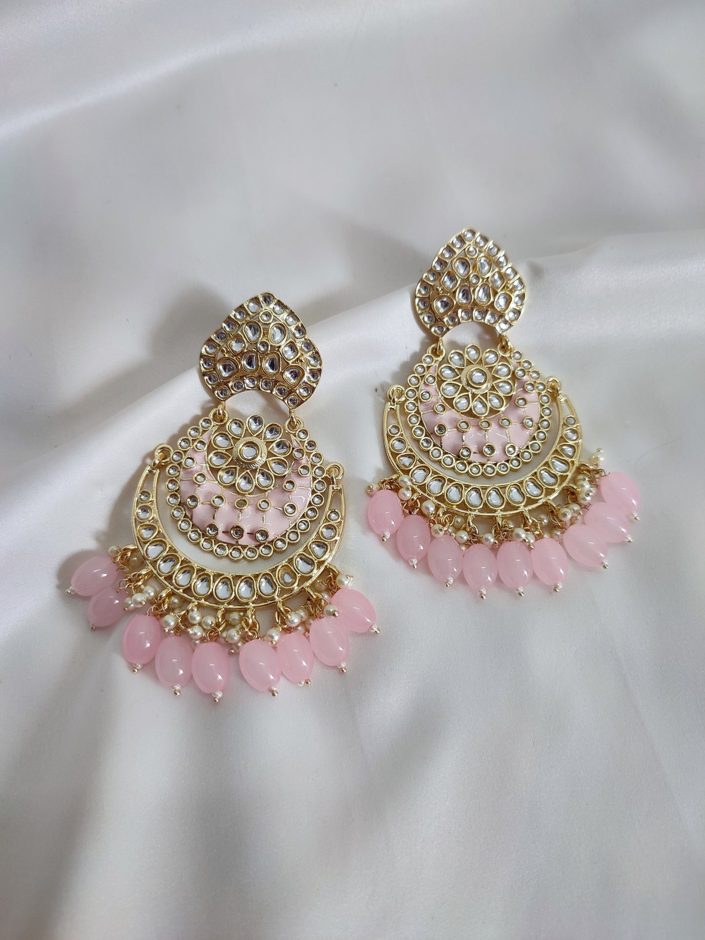 Light Pink Big Size Chandbali Earrings | Perfect for Traditional Wear