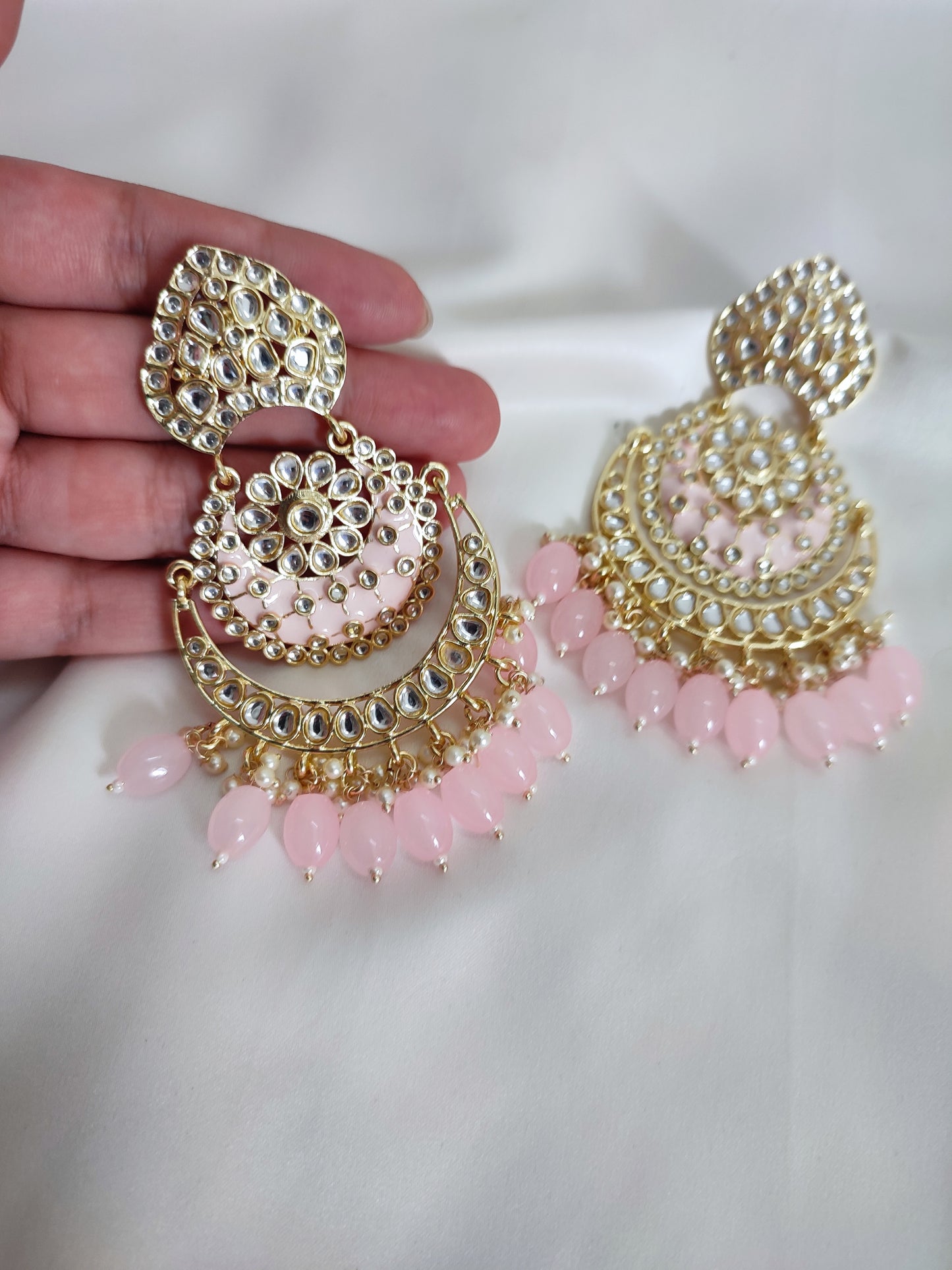 Light Pink Big Size Chandbali Earrings | Perfect for Traditional Wear
