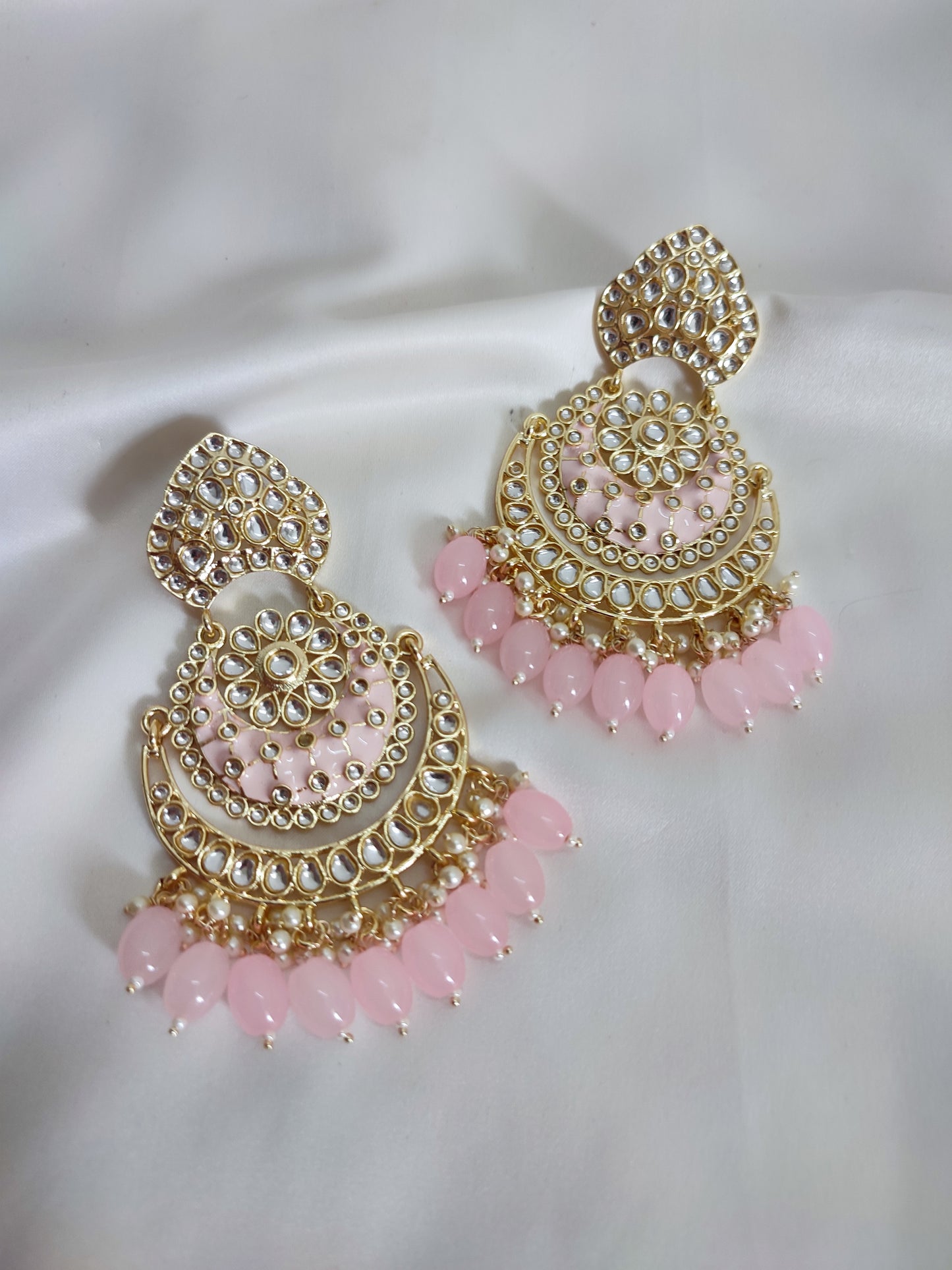 Light Pink Big Size Chandbali Earrings | Perfect for Traditional Wear
