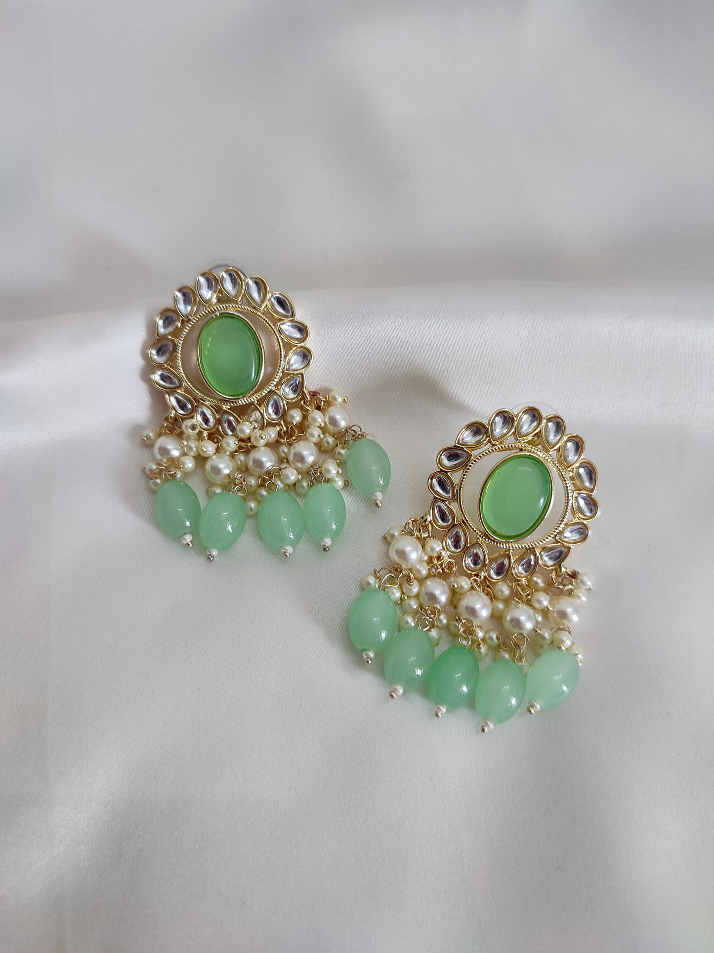 Mint Green Kundan Chandbali Earrings