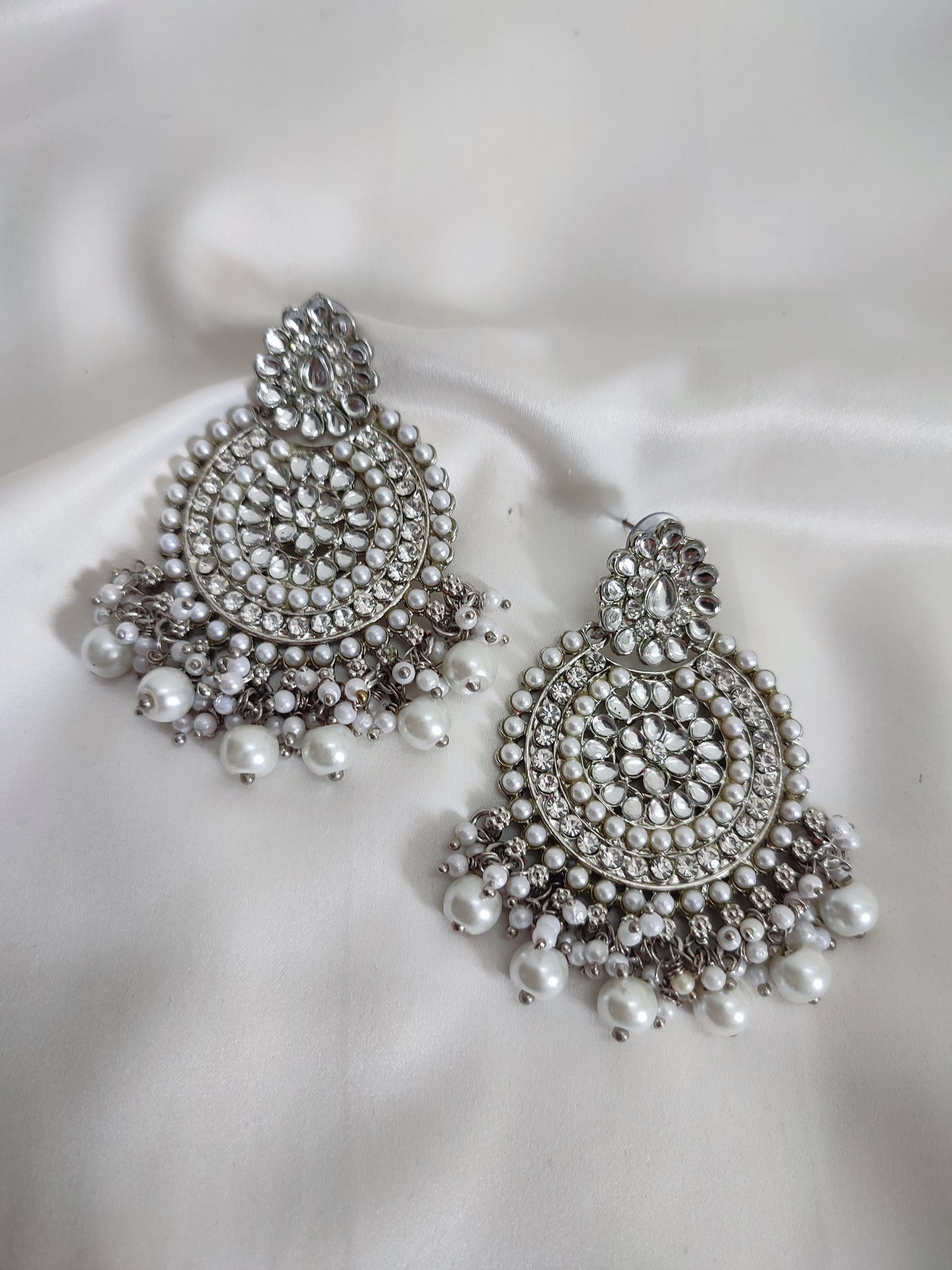 Silver Kundan Chandbali | Traditional Earrings