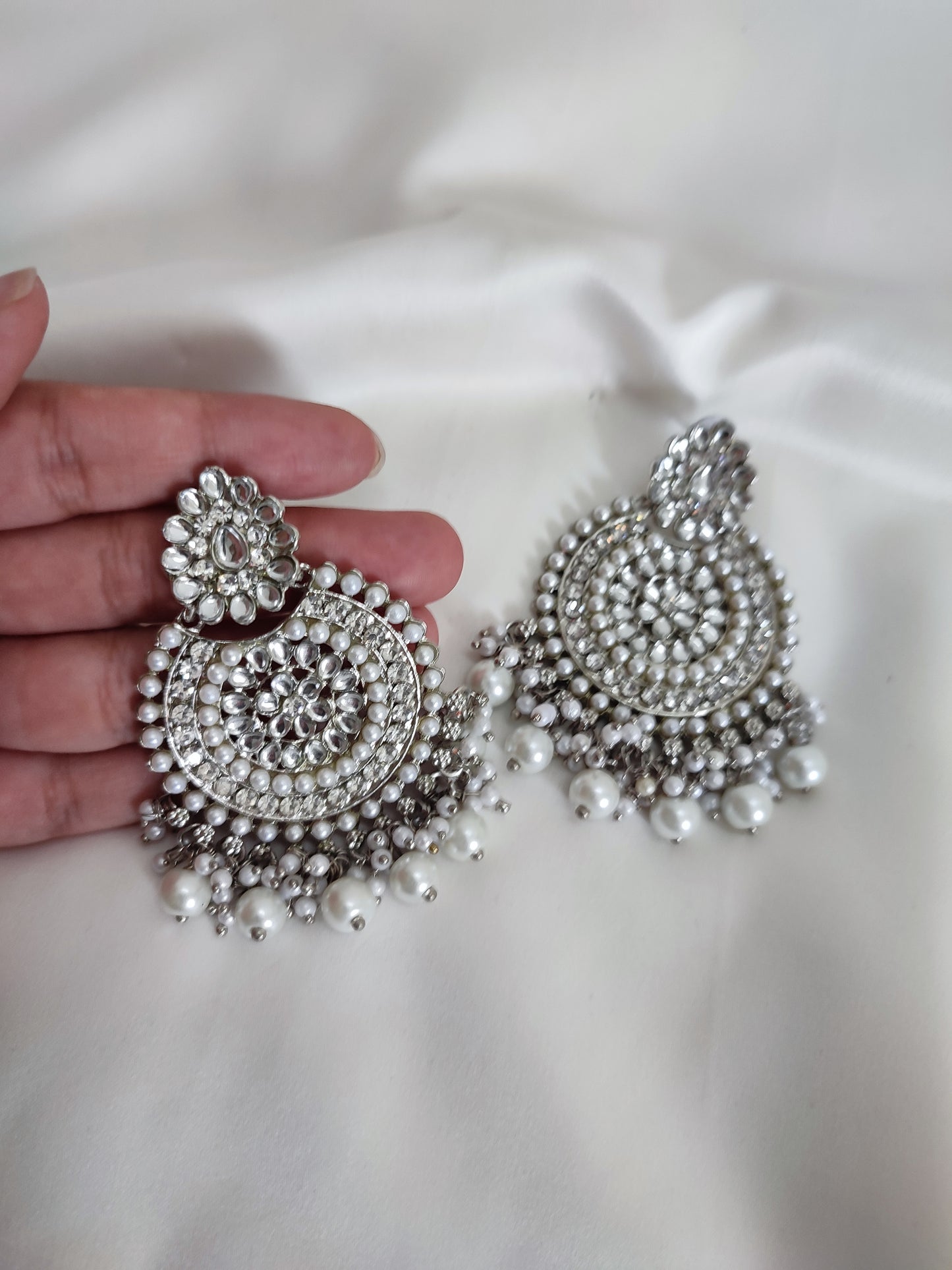 Silver Kundan Chandbali | Traditional Earrings