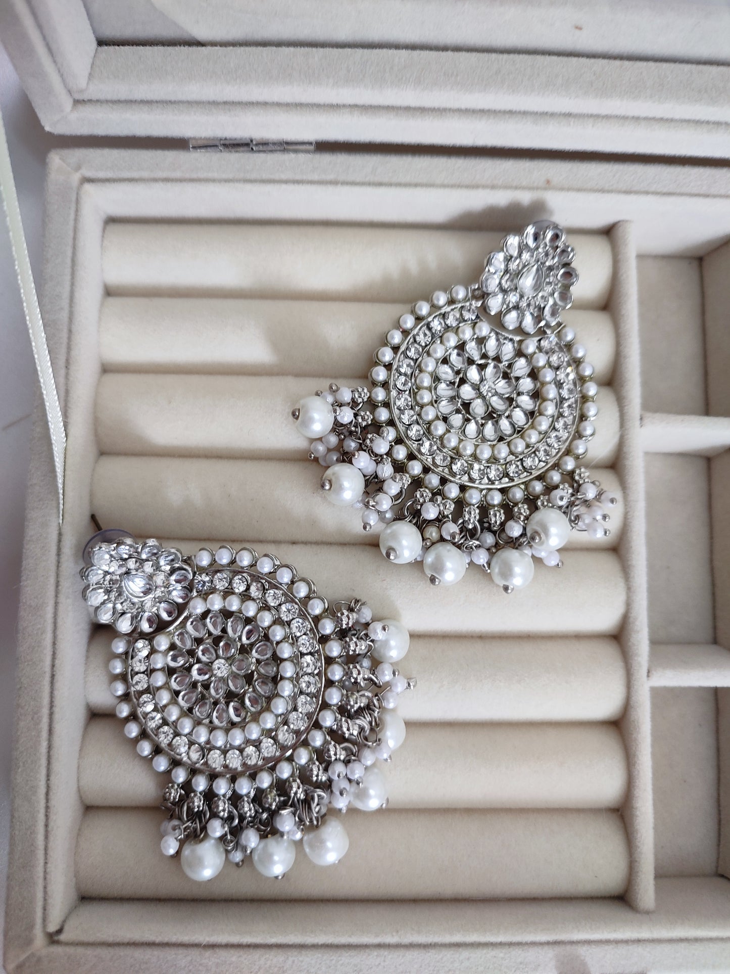 Silver Kundan Chandbali | Traditional Earrings