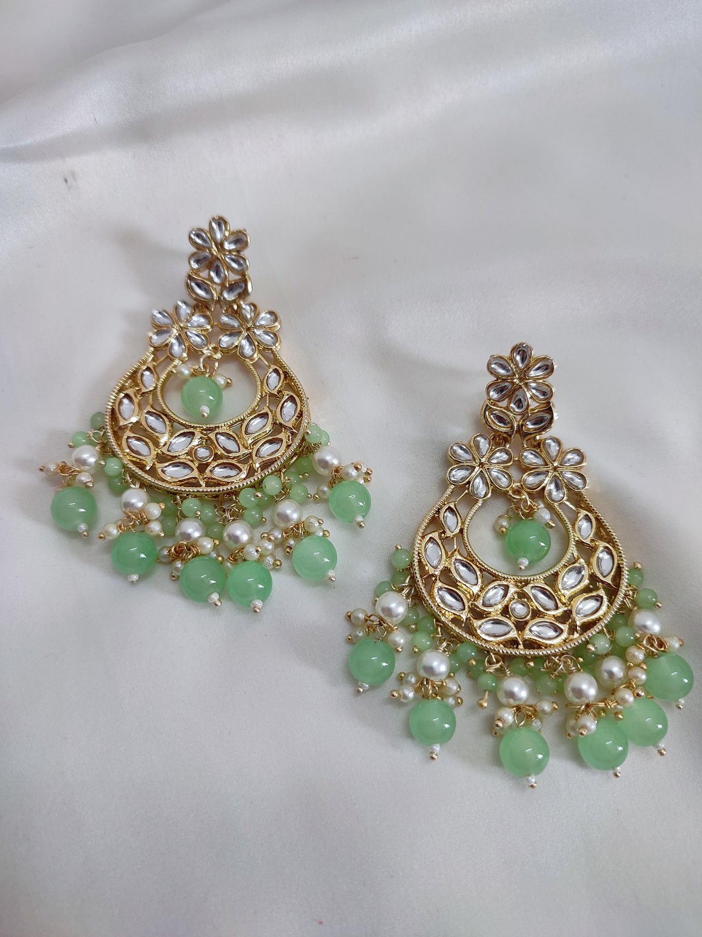 Mint Green Kundan Chandbali Earrings | Traditional Earrings