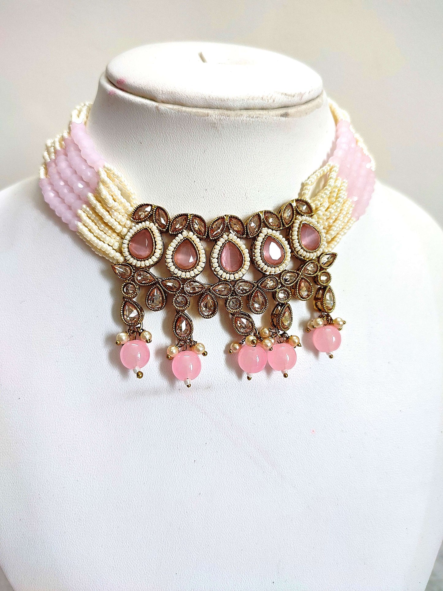 Pink Kundan Pearl Necklace | Elegant Pearl Necklace | Traditional Partywear Necklace with Earrings