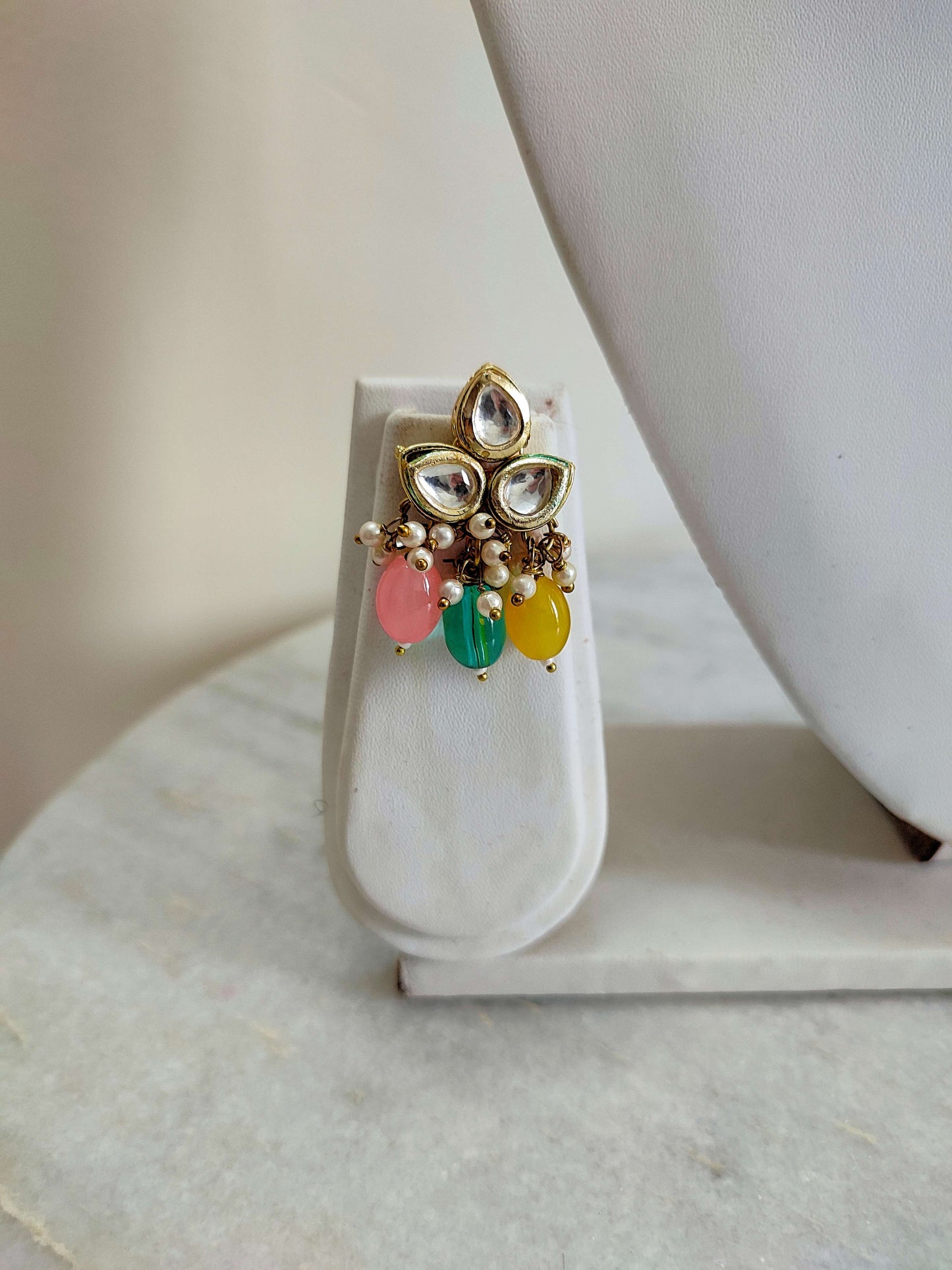 Multicolour Kundan Polki Necklace With Earrings