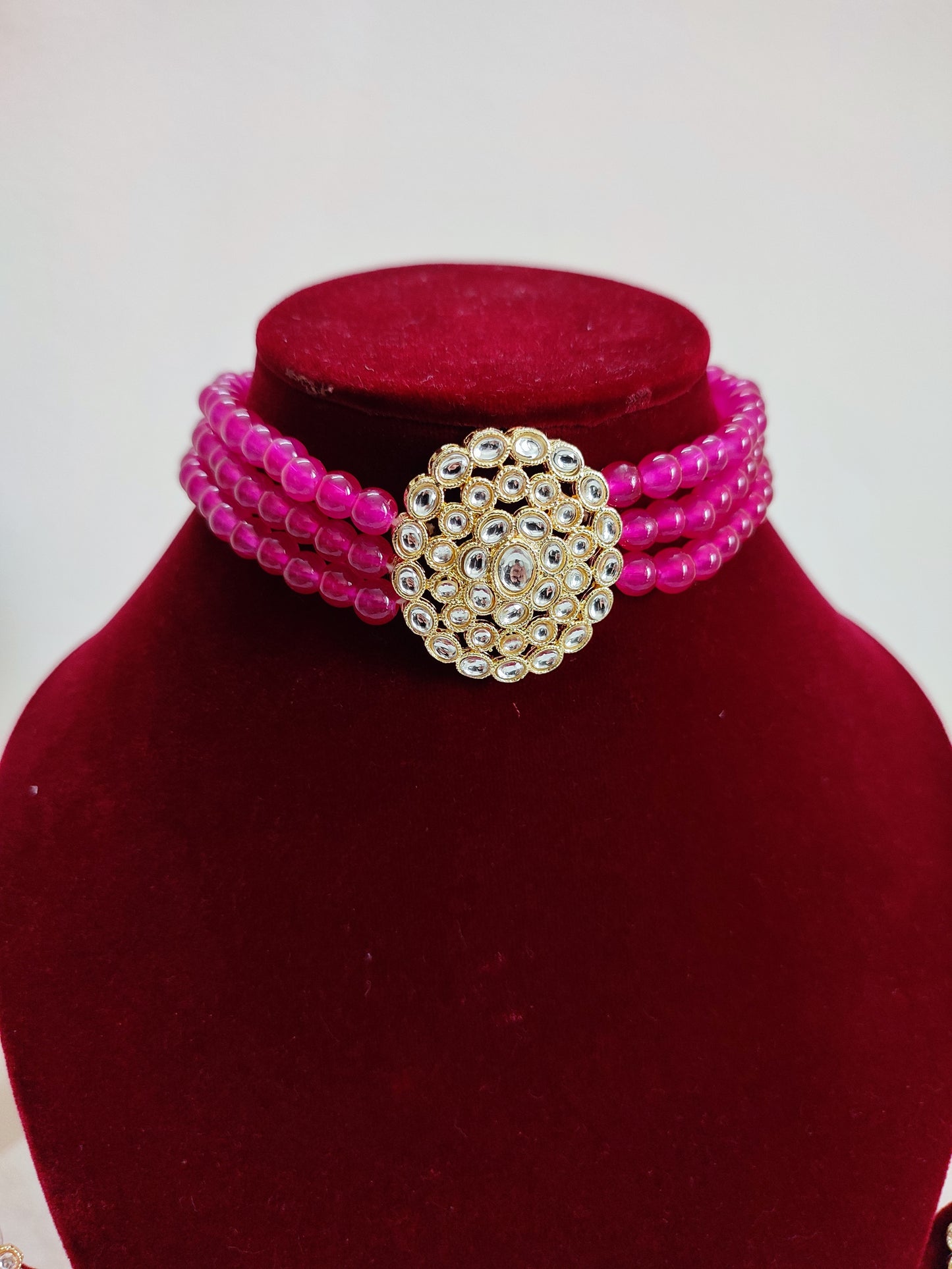 Rani Pink Kundan Choker Set With Earrings