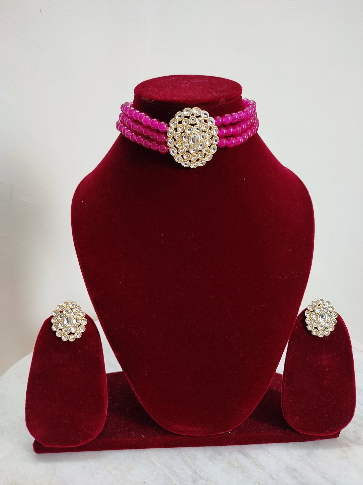 Rani Pink Kundan Choker Set With Earrings