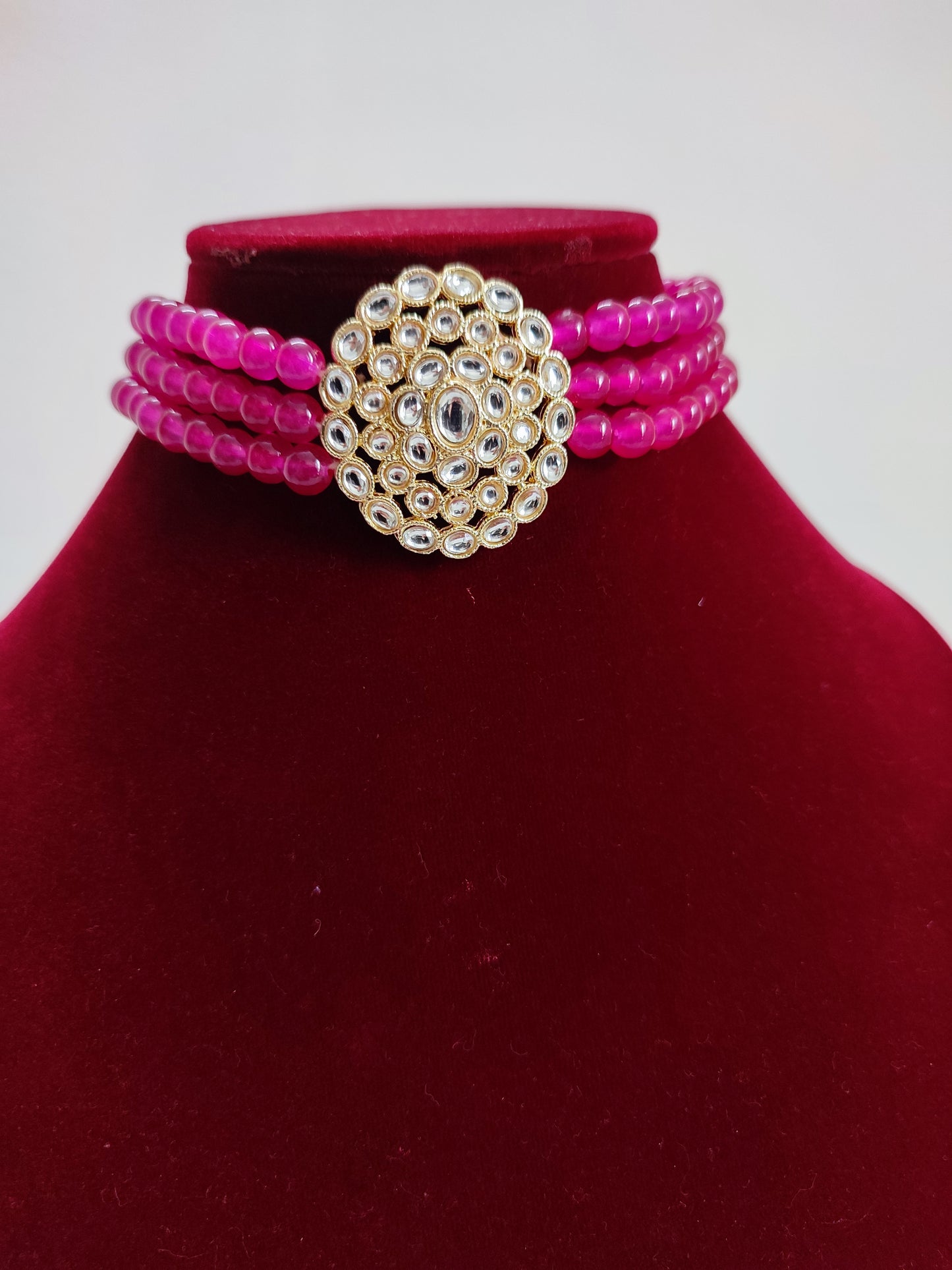 Rani Pink Kundan Choker Set With Earrings