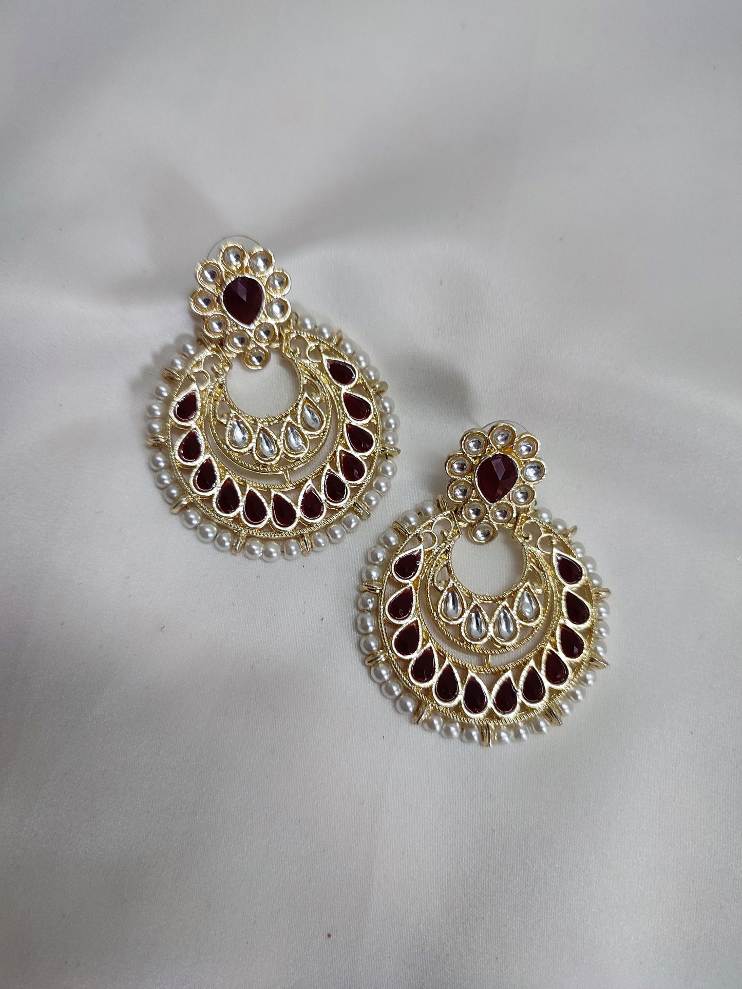Marron Kundan Chandbali Earrings