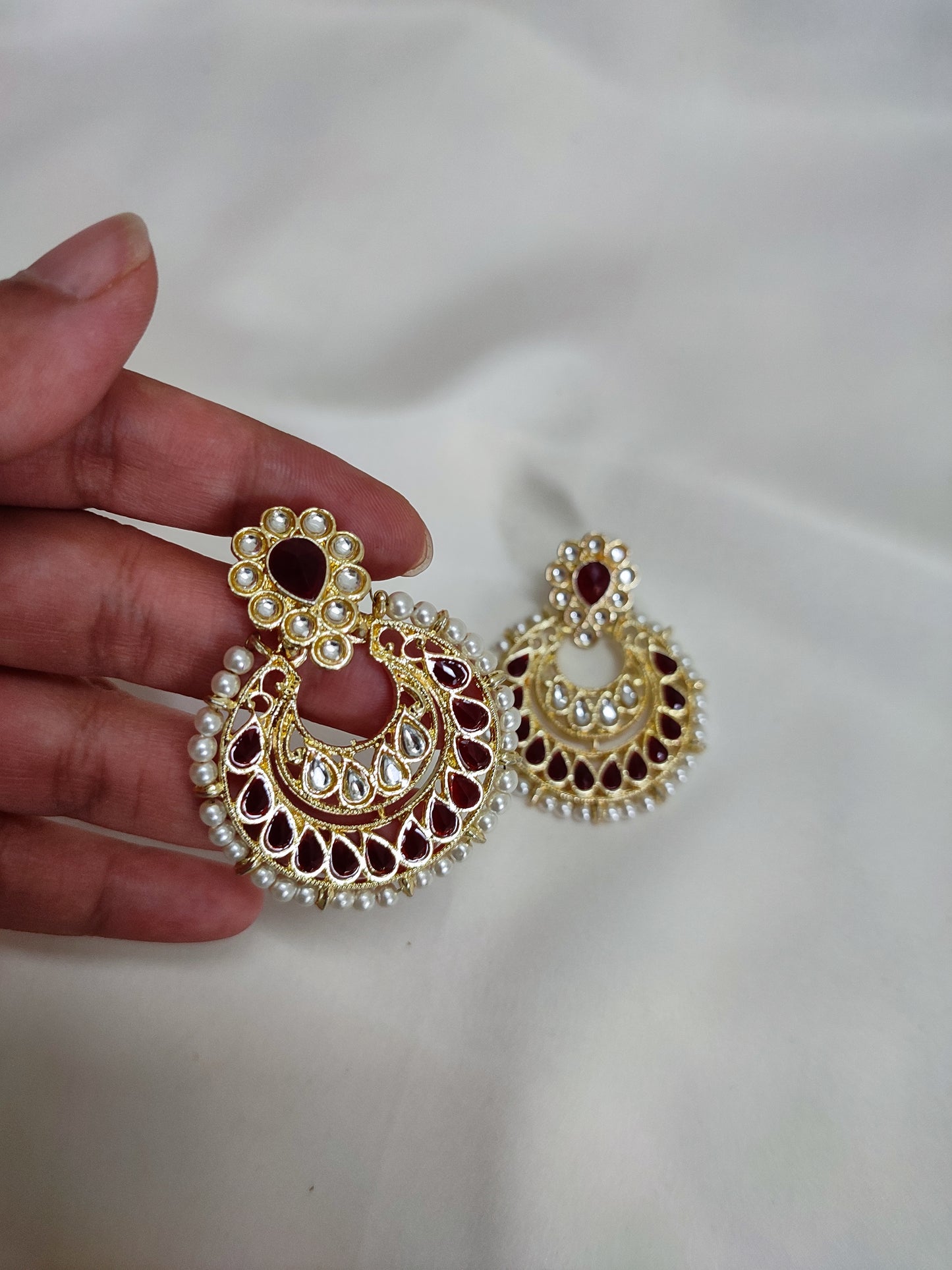 Marron Kundan Chandbali Earrings