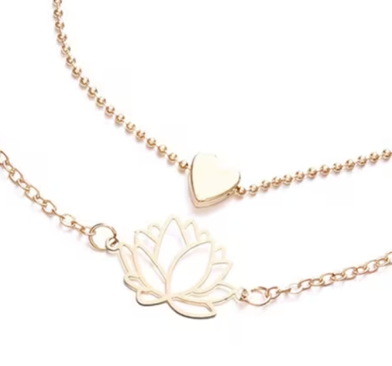 Anti Tarnish Lotus Bracelet Gold Heart Charm Bracelet | Multi Bracelet | Gold Plated Bracelet