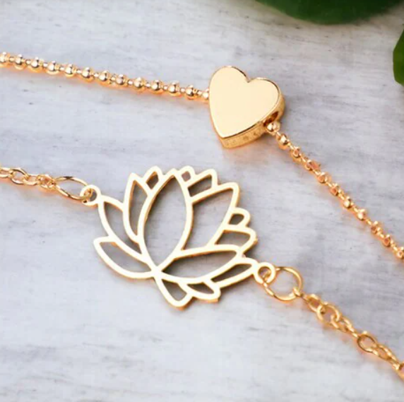 Anti Tarnish Lotus Bracelet Gold Heart Charm Bracelet | Multi Bracelet | Gold Plated Bracelet