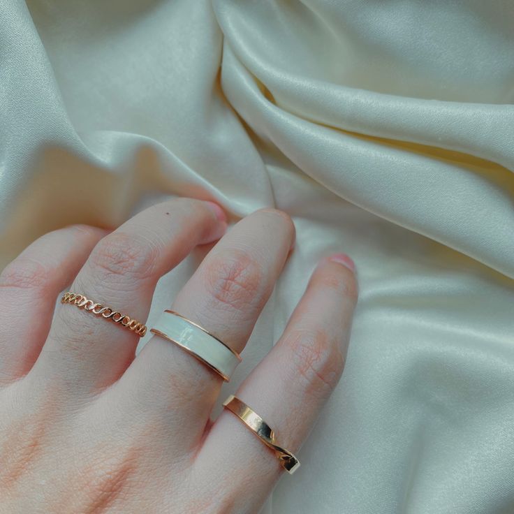 Three Cheers - Set of Three White & Gold Rings | Stackable Rings