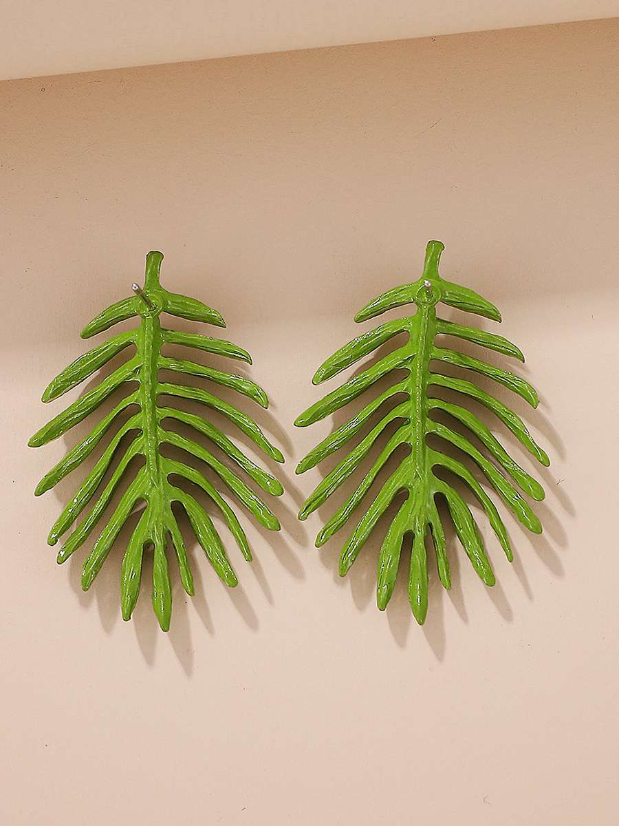 Leaf Earrings | Green Leaf Earrings | Gold Pleated Leaf Earrings