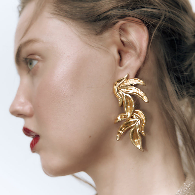 Chunky Golden Leaf Earrings | Big Gold Earrings | Big Leaf Earrings