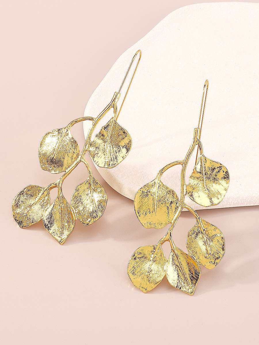 Retro Leaf Alloy Plating Drop Earrings | Big Leaf Earrings | Gold Dangle Earrings | Statement earrings | Long leaf Earrings