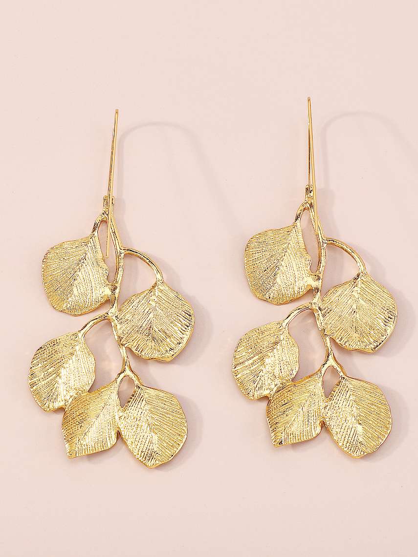 Retro Leaf Alloy Plating Drop Earrings | Big Leaf Earrings | Gold Dangle Earrings | Statement earrings | Long leaf Earrings
