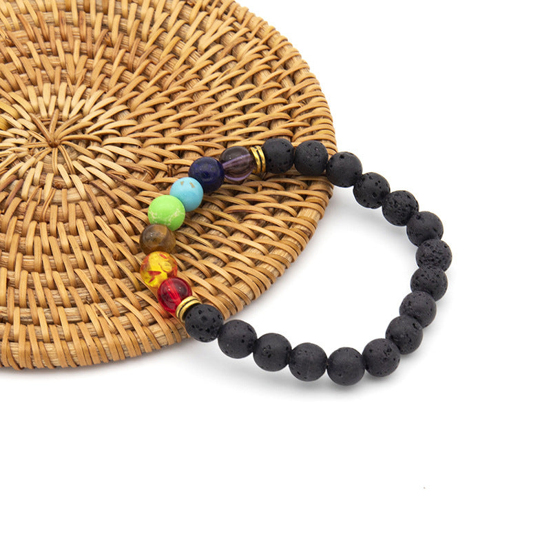Lava Rock Natural Stone Beaded Chakra Bracelet | Black Bracelet | Stone Bracelet
