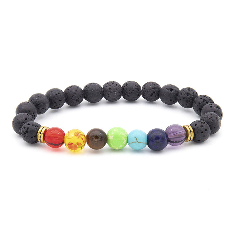 Lava Rock Natural Stone Beaded Chakra Bracelet | Black Bracelet | Stone Bracelet