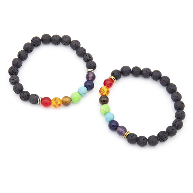Lava Rock Natural Stone Beaded Chakra Bracelet | Black Bracelet | Stone Bracelet