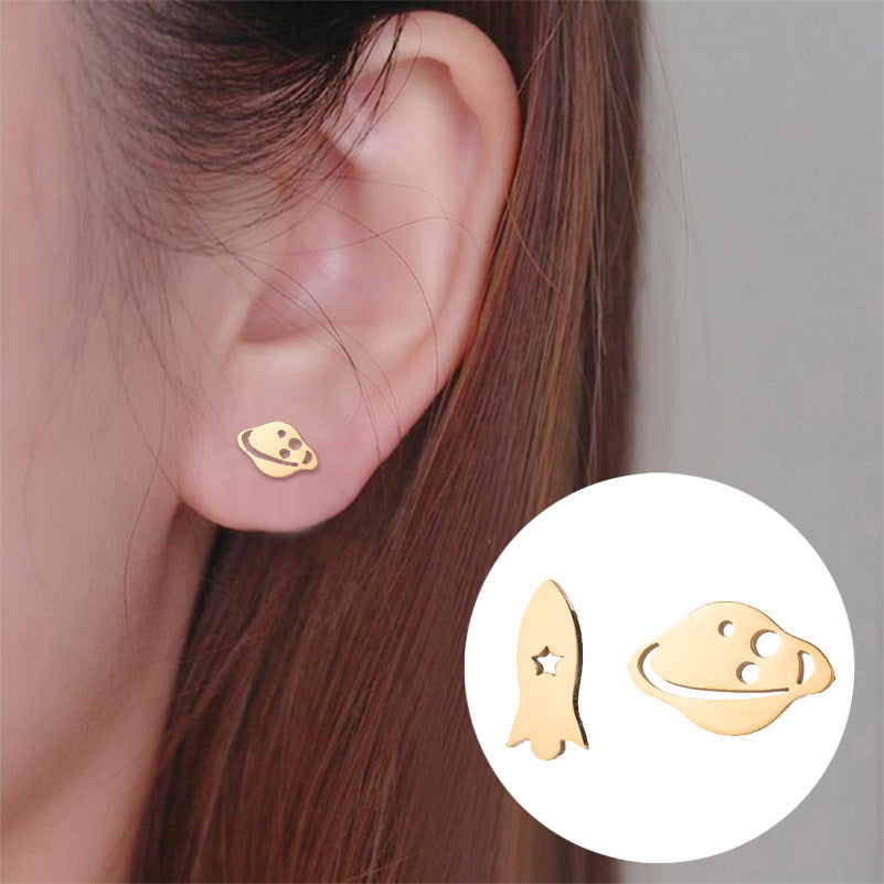 Anti -Tarnish Titanium Steel Spacecraft and Planet Earrings | Tiny Treasures