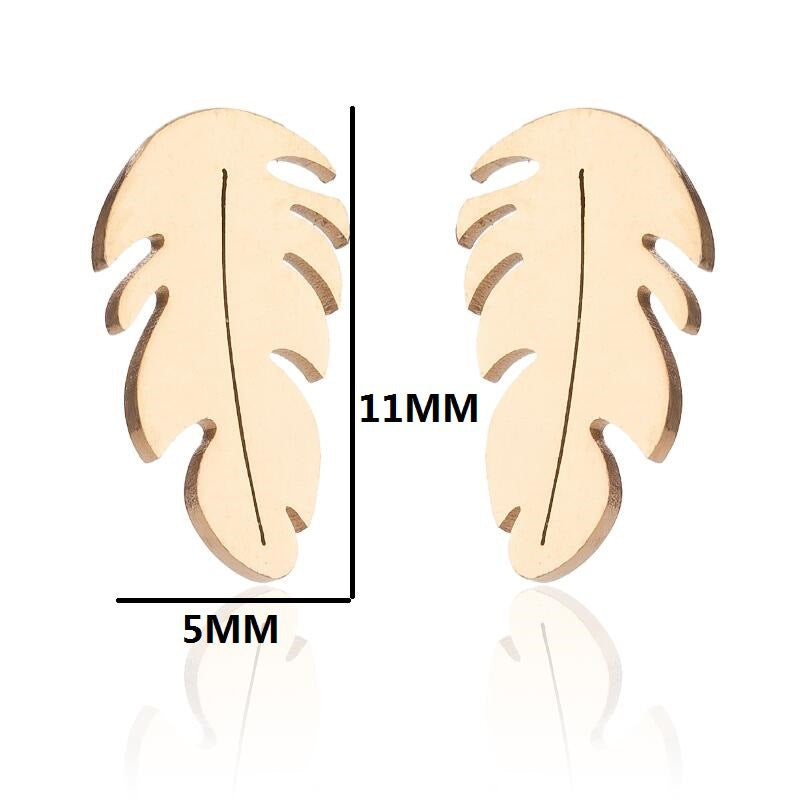 Anti-Tarnish Titanium Steel Golden Feather Ear Studs | Golden Feather Earrings | Tiny Treasures