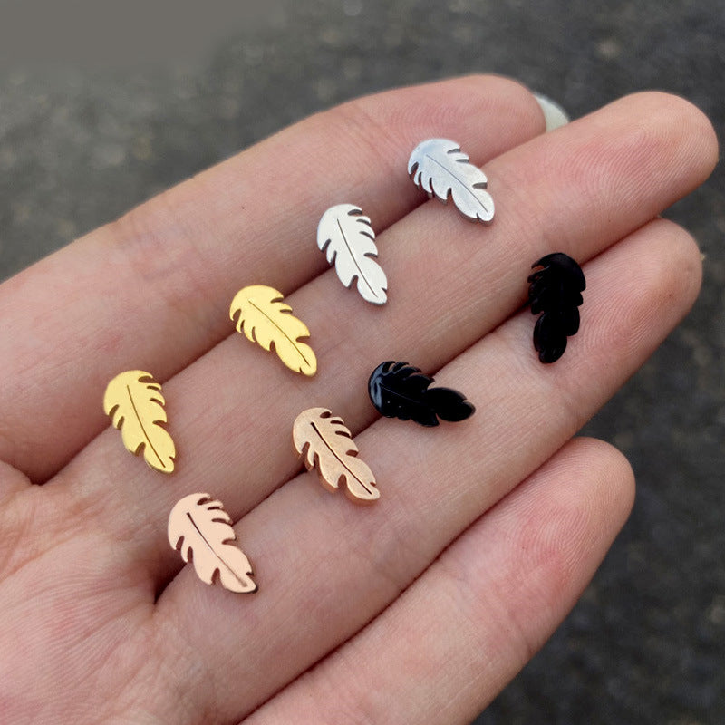 Anti-Tarnish Titanium Steel Golden Feather Ear Studs | Golden Feather Earrings | Tiny Treasures