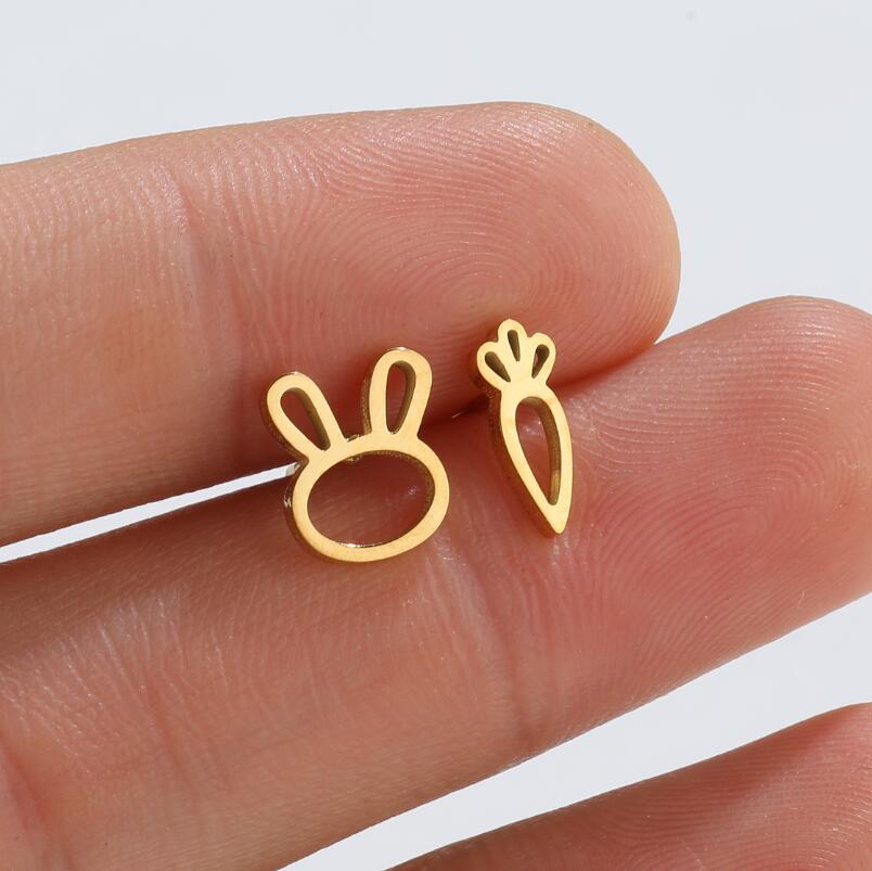 Anti Tarnish Titanium Steel 18K Gold Plated Bunny Ears & Carrot Ear Studs | Tiny Treasures