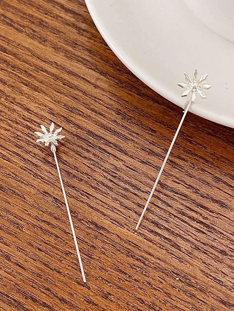 Silver Thready Style Flower Drop Earrings | Flower Earrings